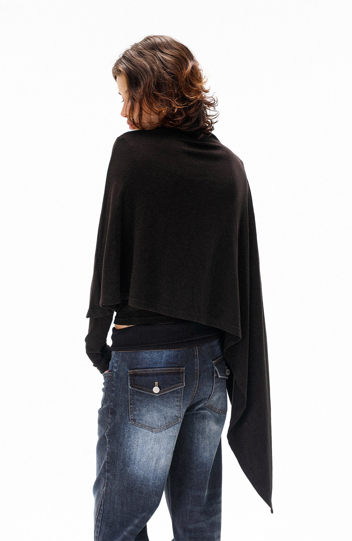 COSTUSTOOT Cape-Style Asymmetric Layered Knit Long-Sleeve Tee