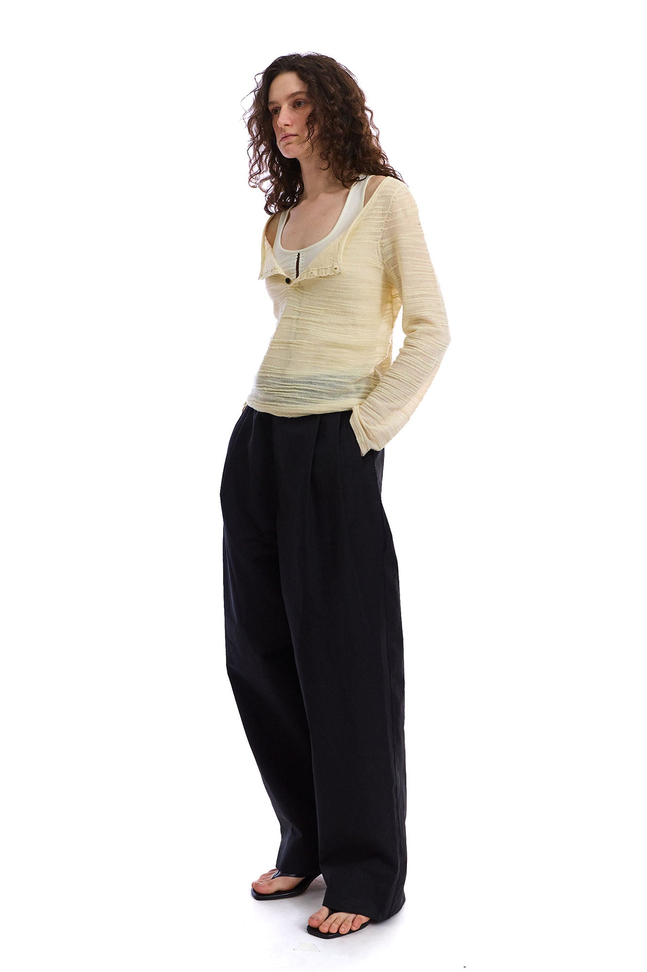 NEVERSEEZ Embroidered Stitched Pleated Barrel Trousers