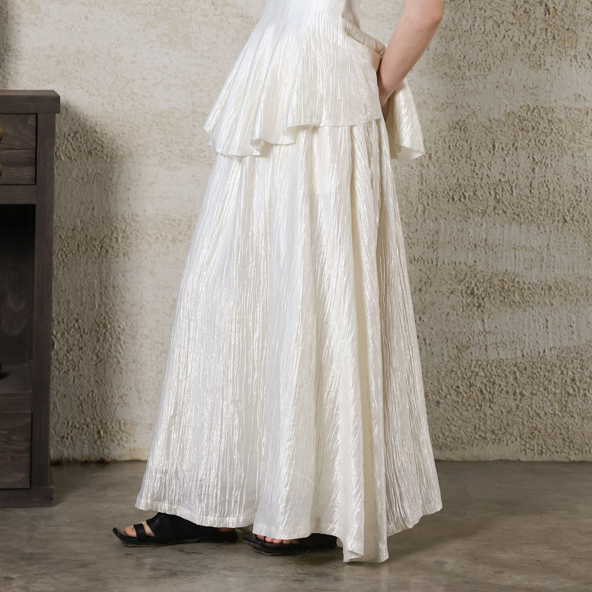 WUHEYIZUO Crinkled Gathered Waist Maxi Skirt