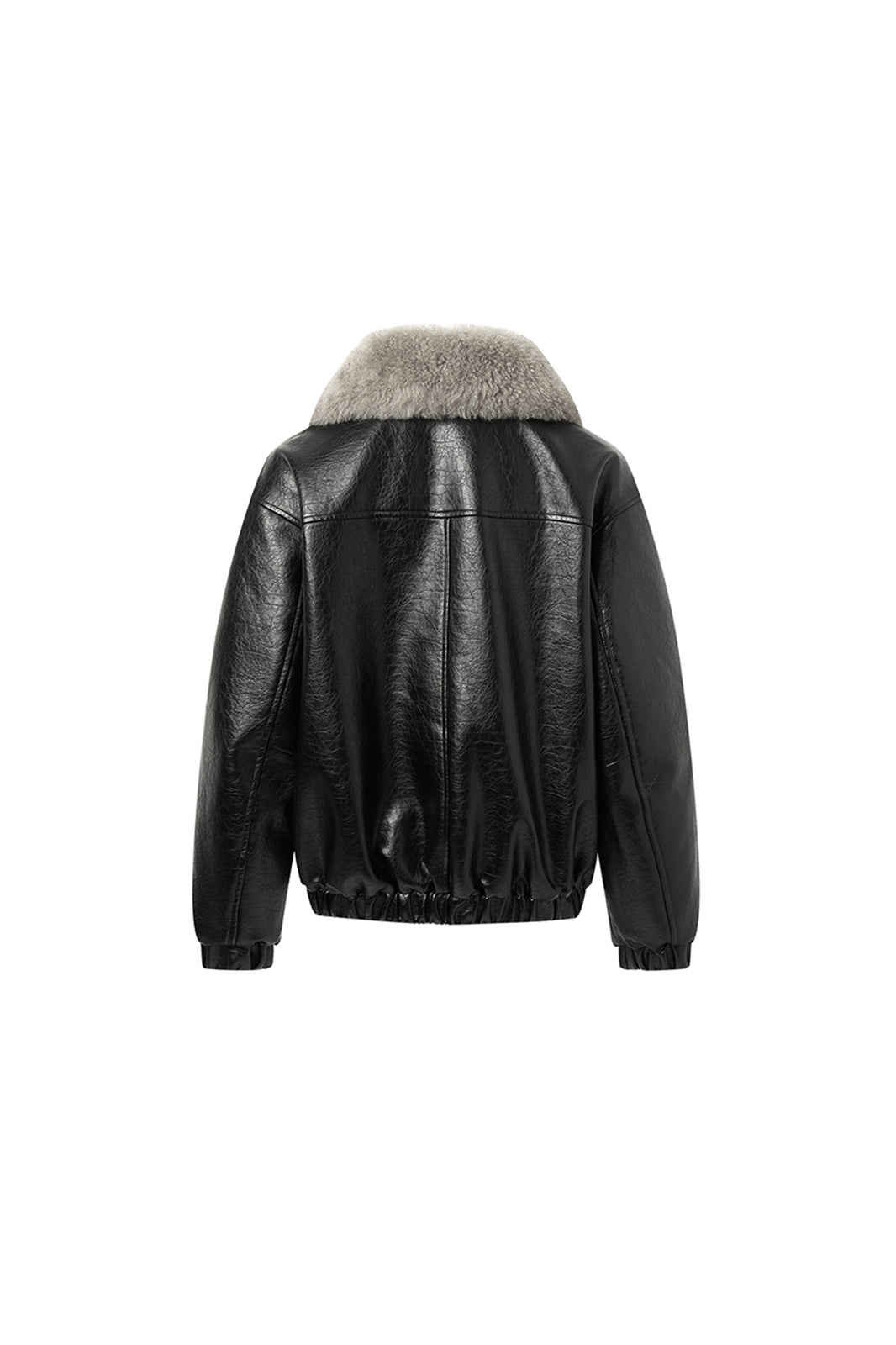CHICCHICK Detachable Wool Collar Faux Leather Jacket