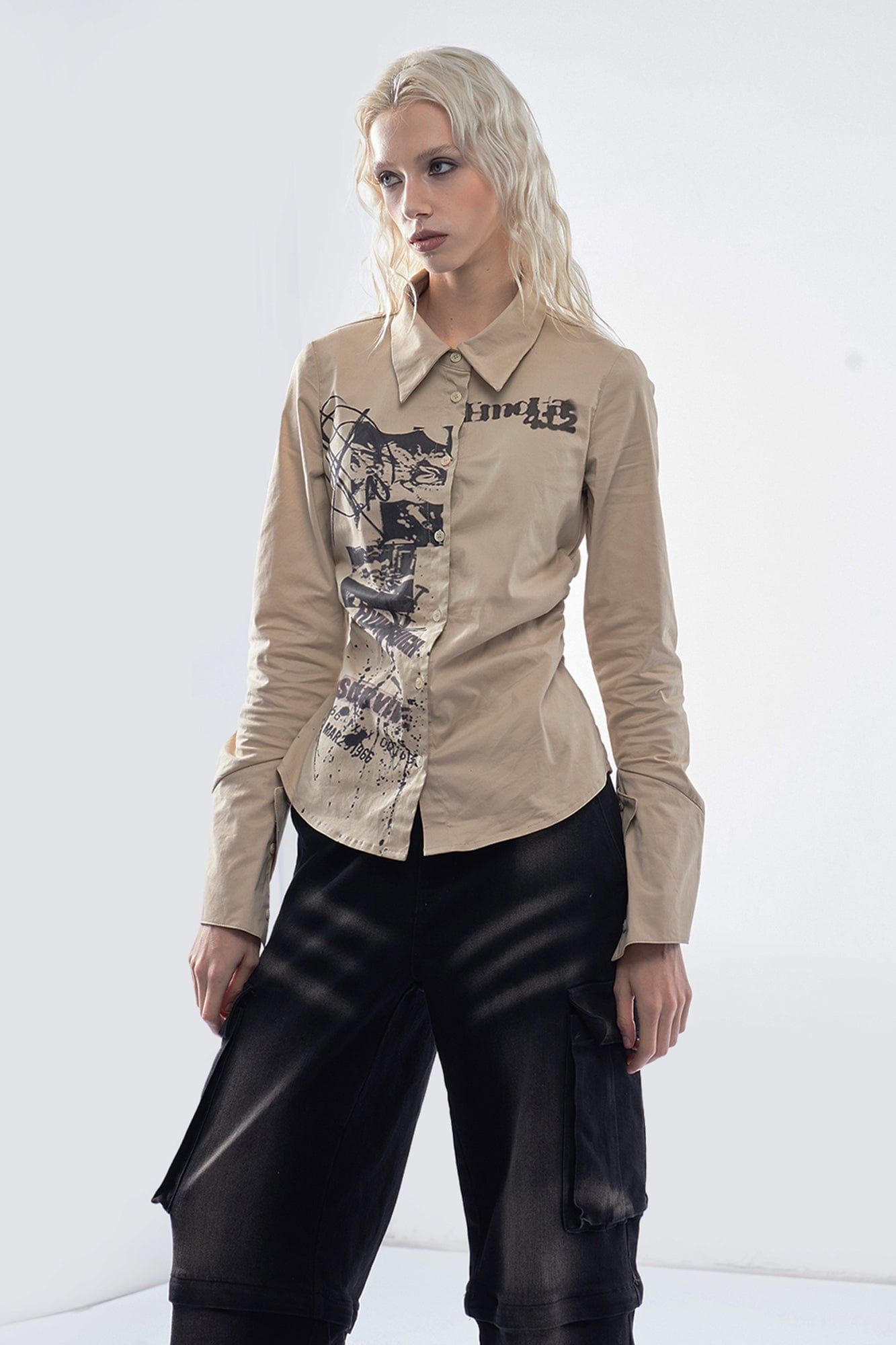 EMOHA Punk Graphic Cinched Waist Shirt