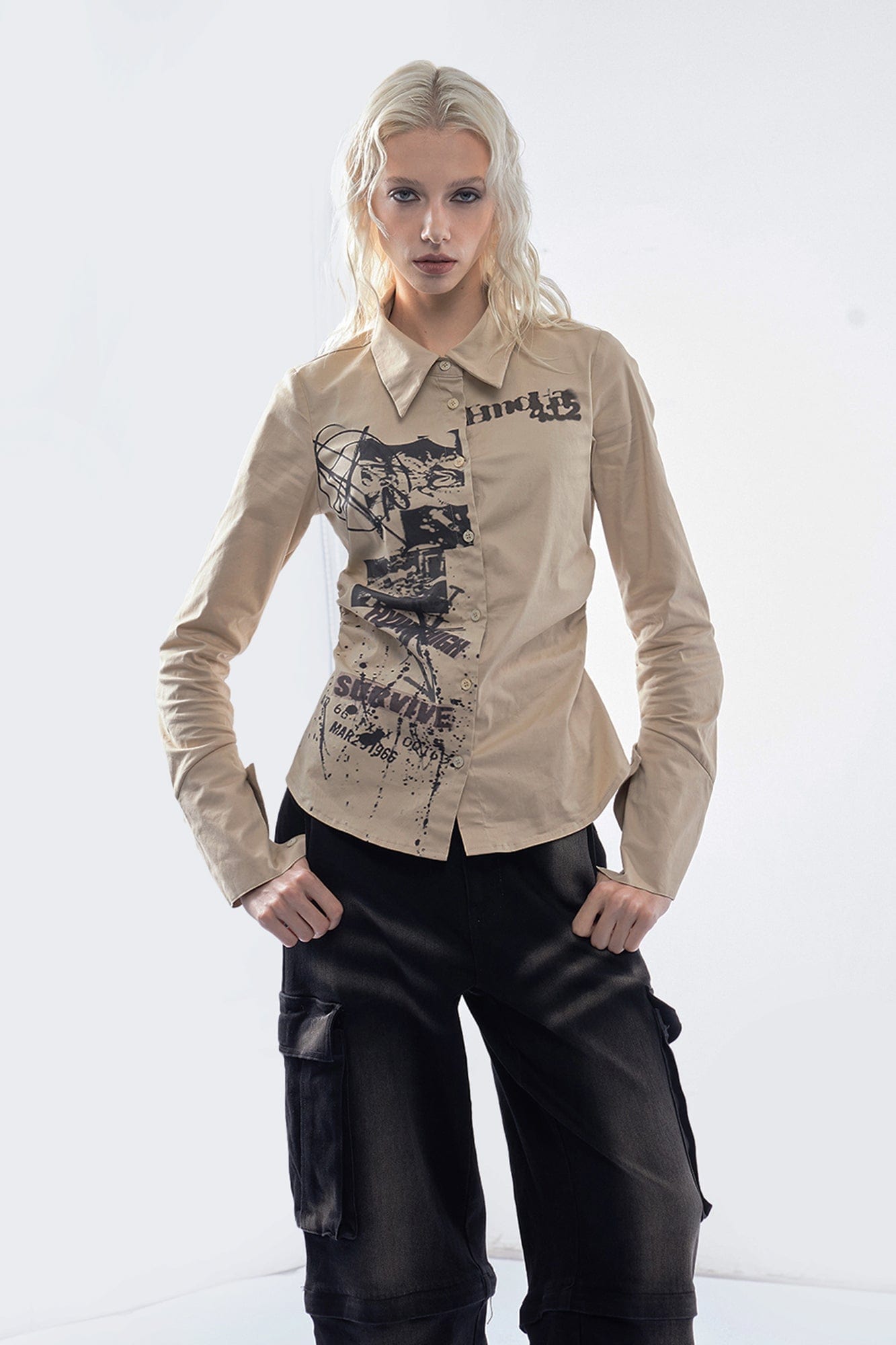 EMOHA Punk Graphic Cinched Waist Shirt