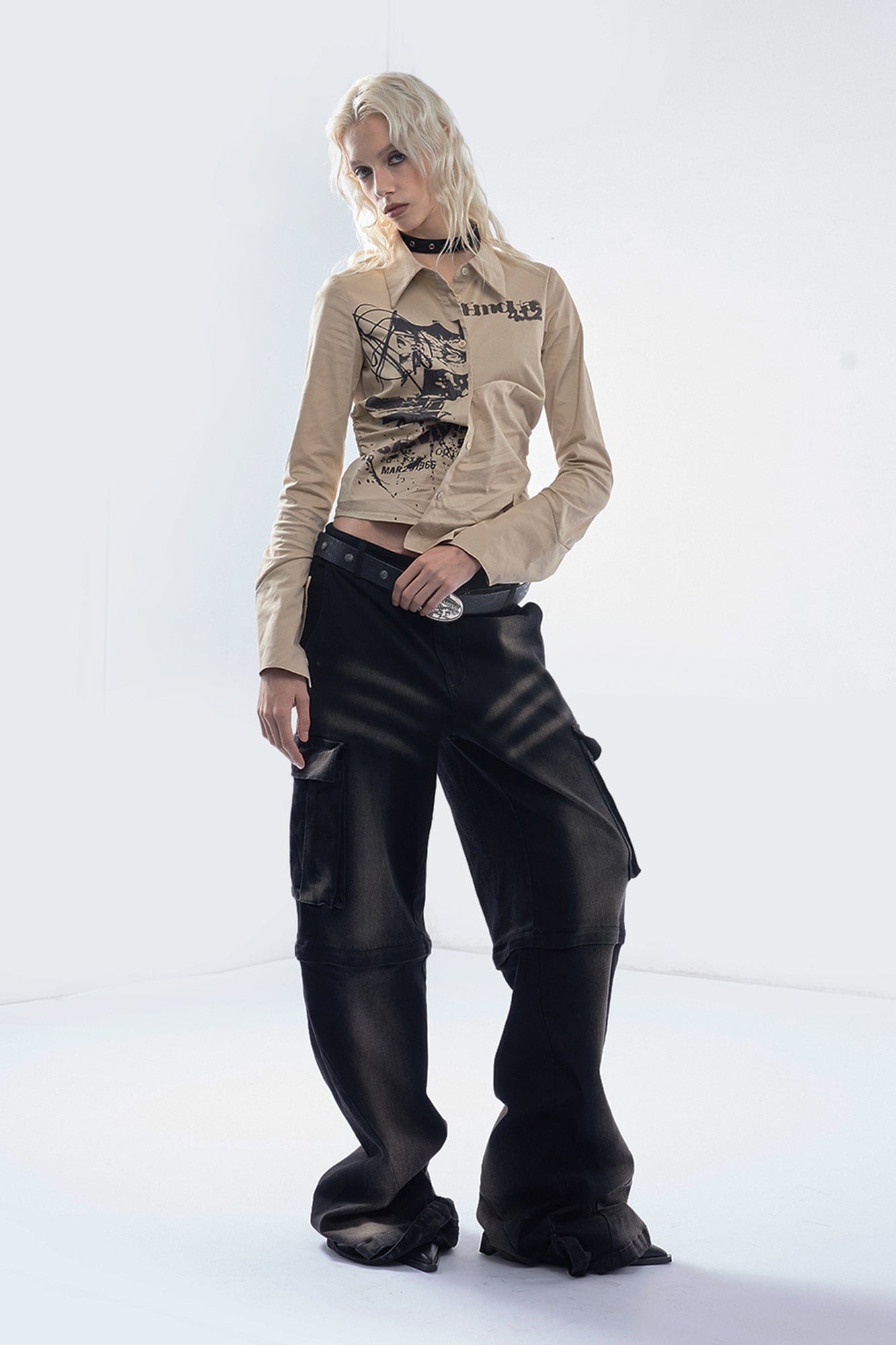 EMOHA Punk Graphic Cinched Waist Shirt