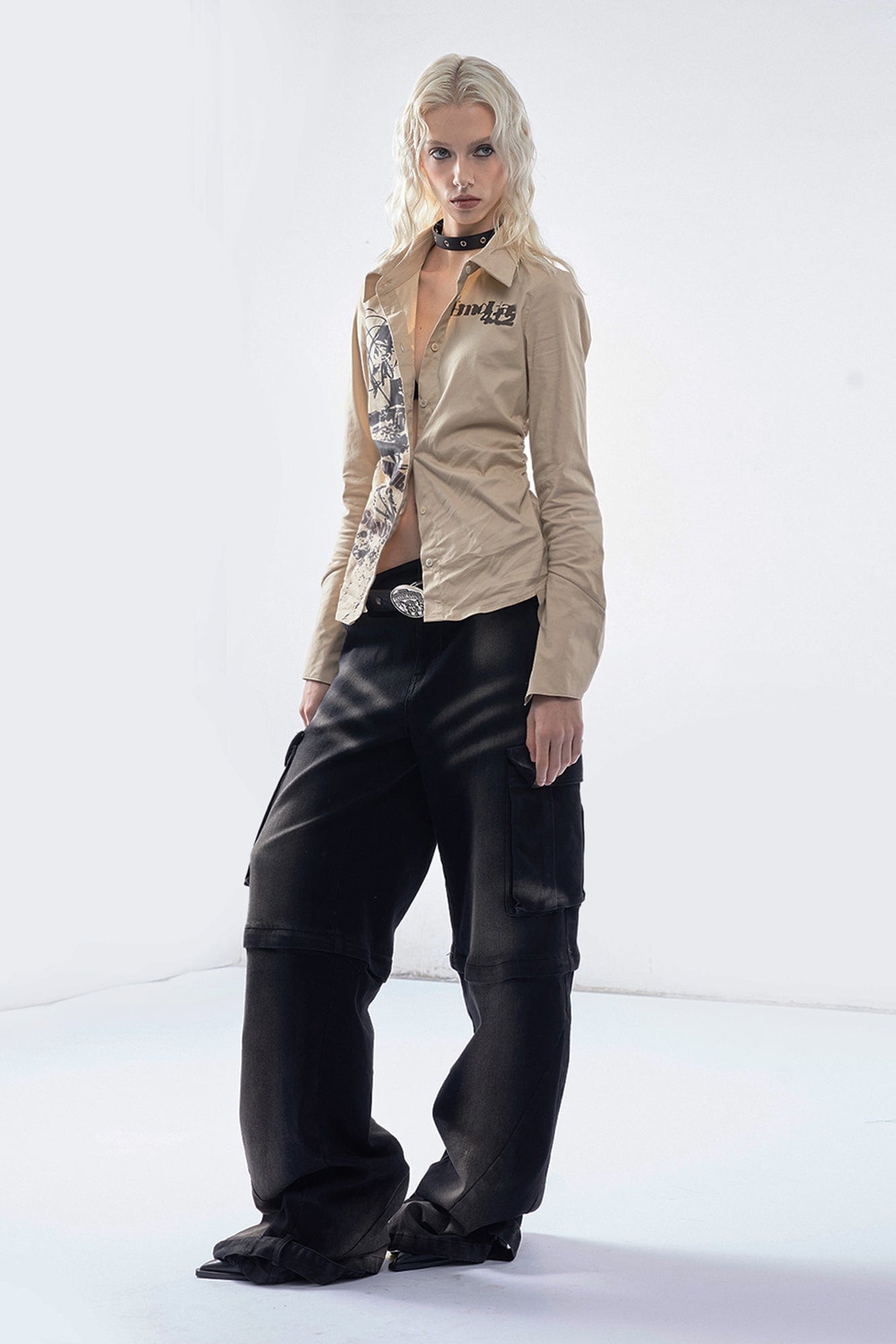 EMOHA Punk Graphic Cinched Waist Shirt