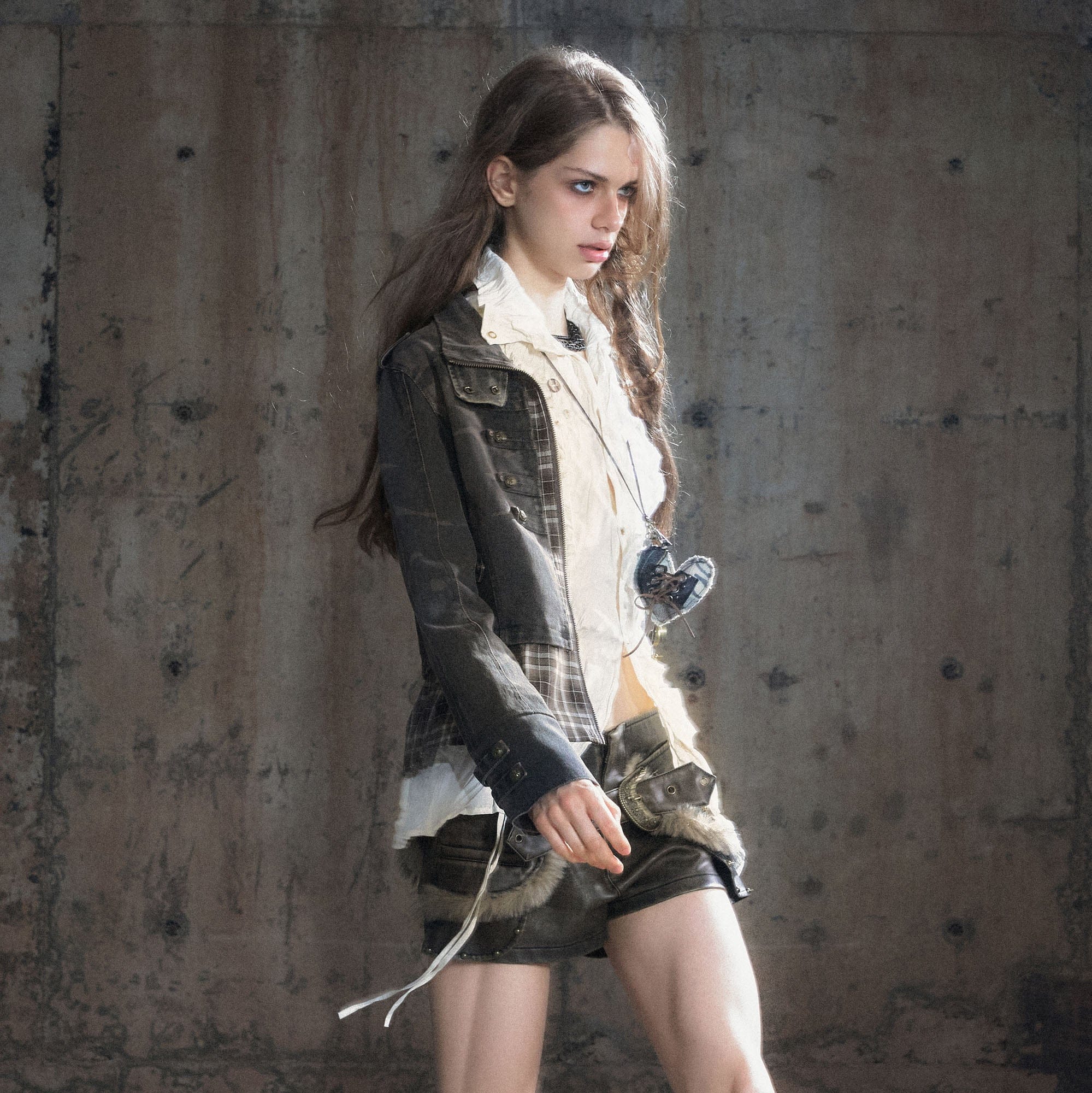 CESTNOUS Washed Camo Layered Cropped Jacket