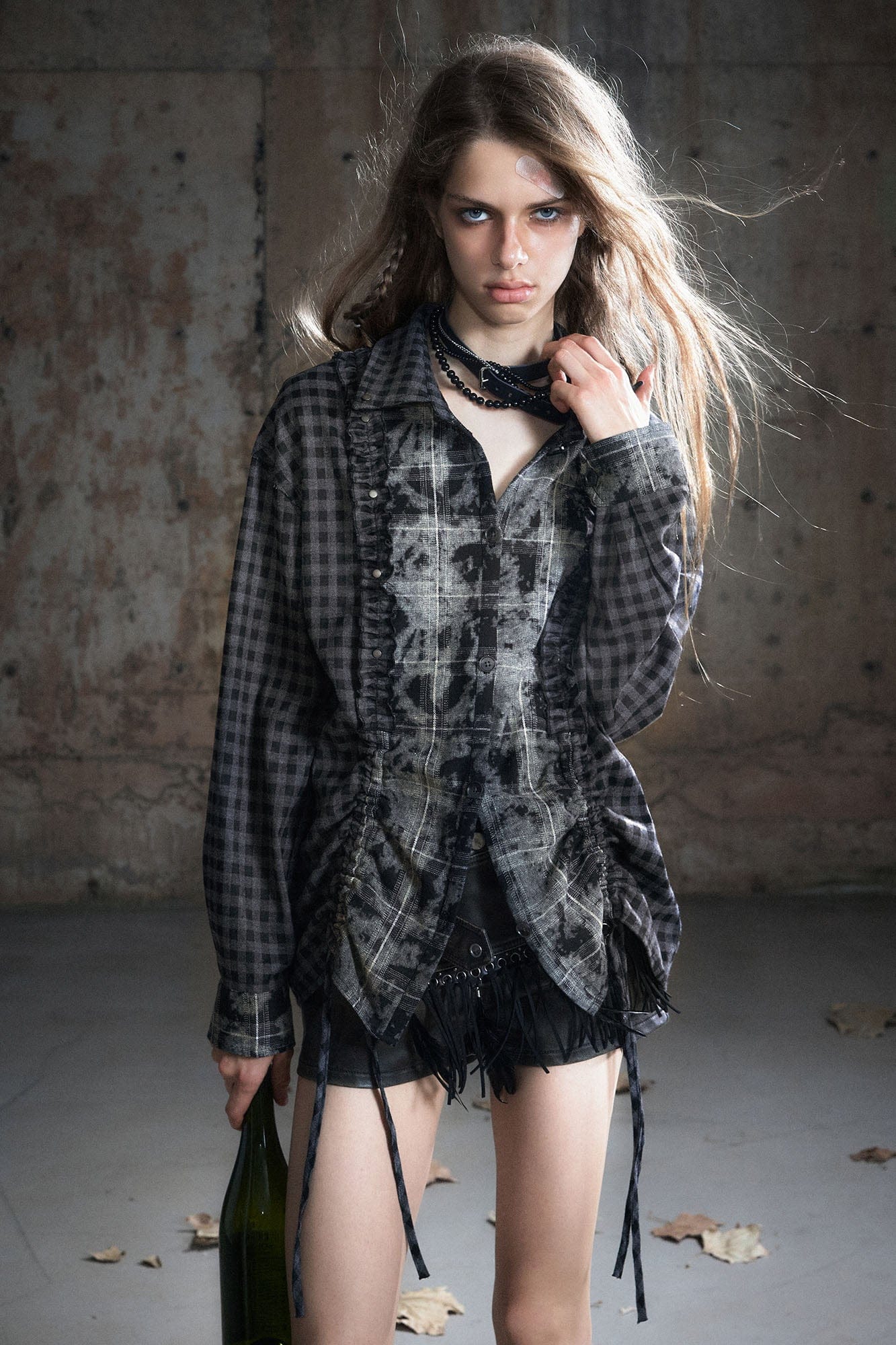 CESTNOUS Ruched Ruffle Spliced Shirt