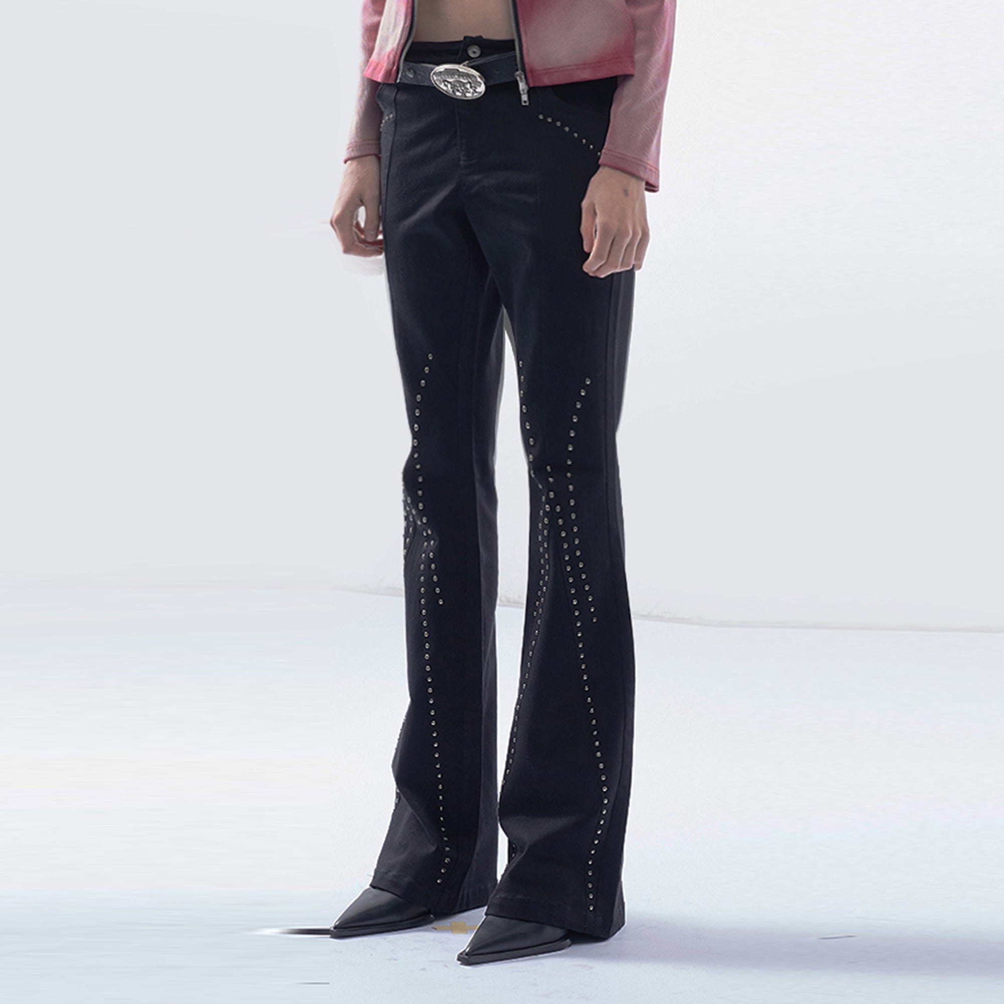 EMOHA Curve Studded Flared Jeans