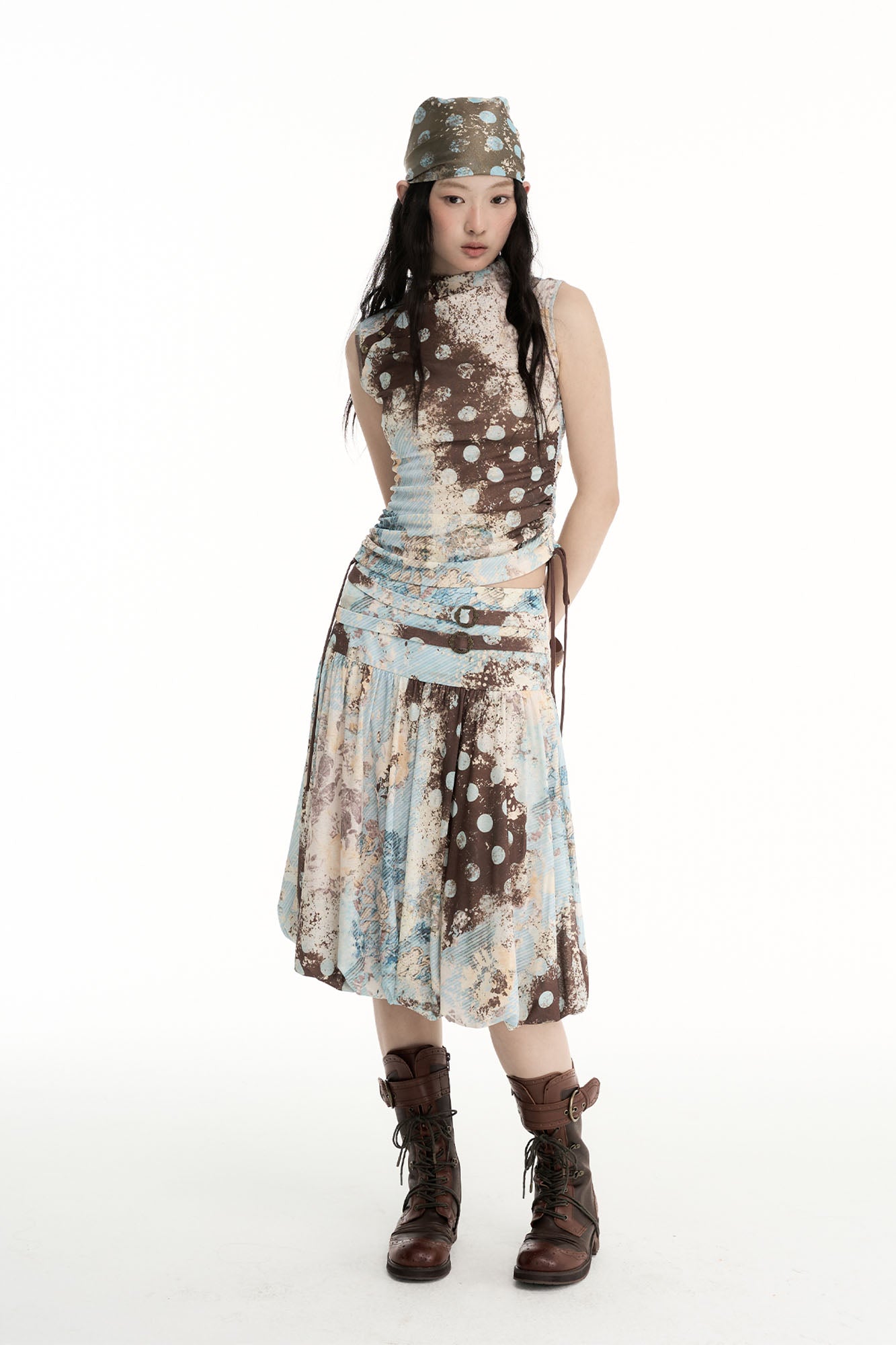 CONFUN Contrast Spliced Floral Long-Sleeve Tee