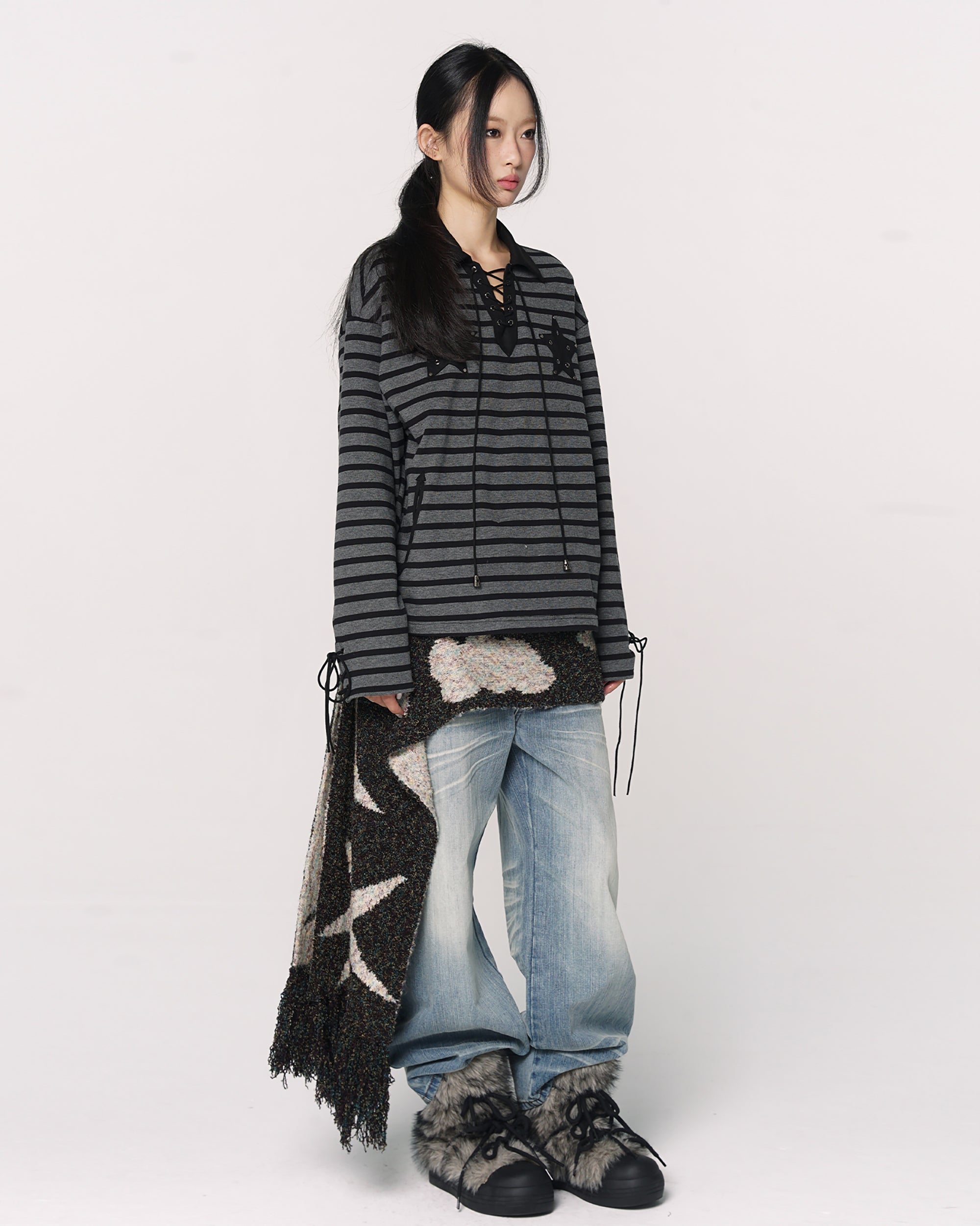 CONFUN Retro Star Bouclé Knit Scarf & Beanie