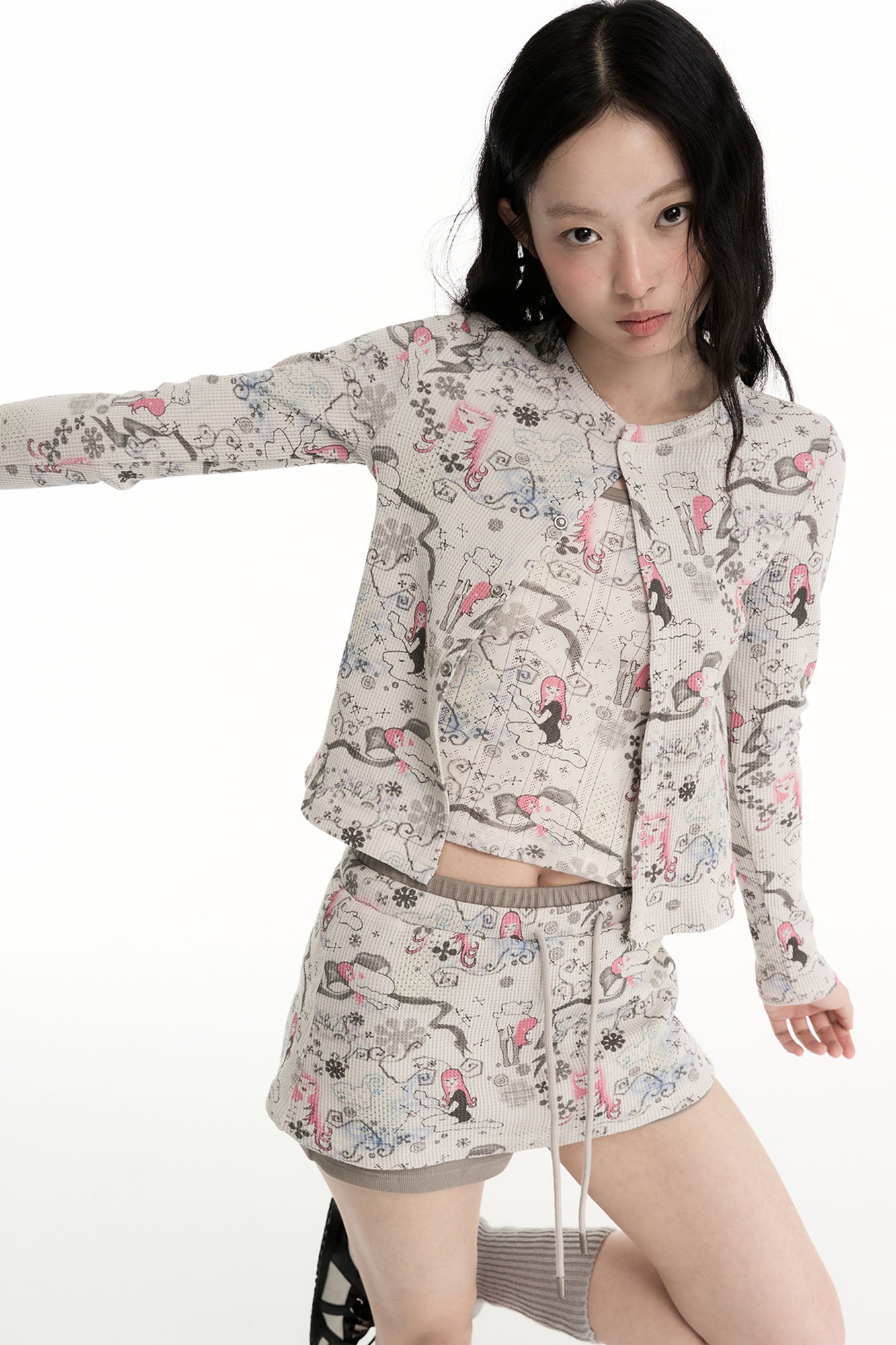 CONFUN Fantasy Full-Print Cropped Cardigan