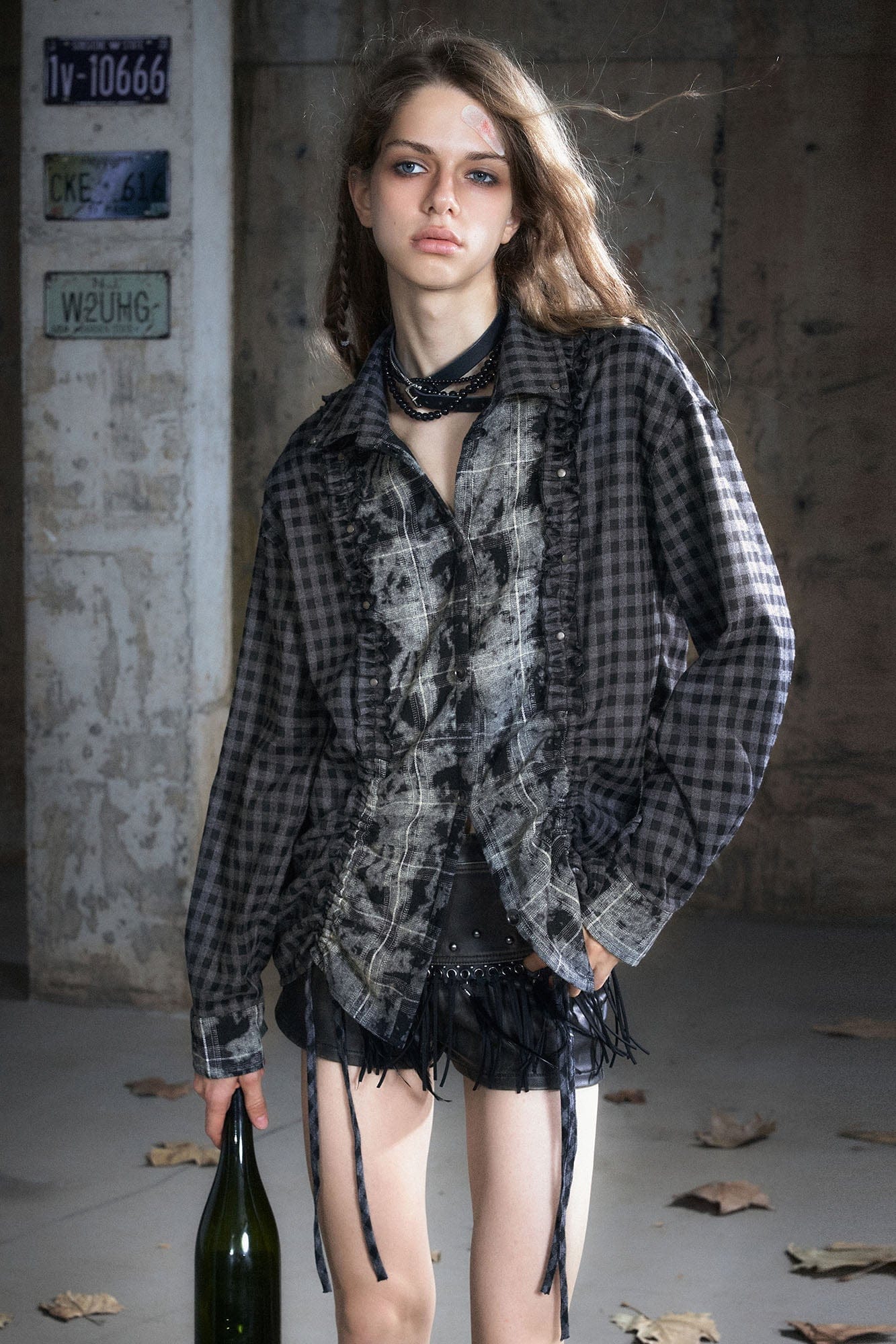 CESTNOUS Ruched Ruffle Spliced Shirt