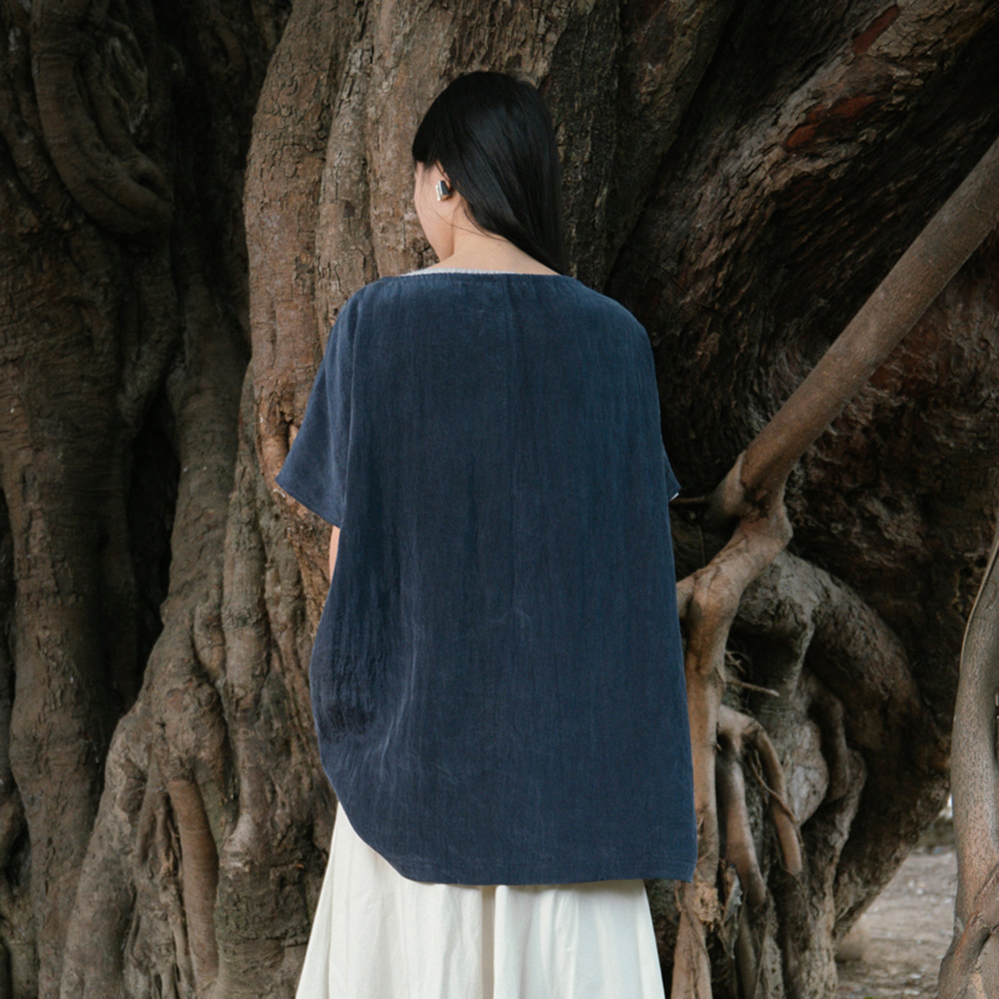 CAIRA Washed Drawstring Neck T-Shirt