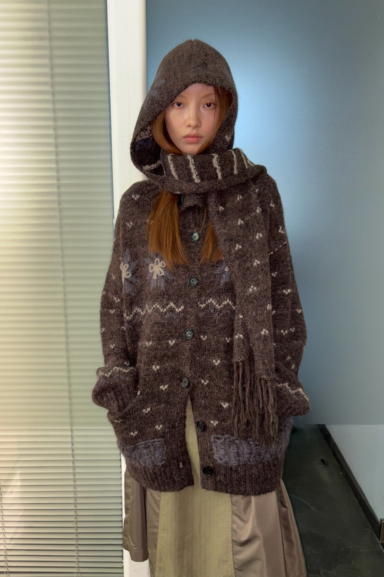 NEVERSEEZ Floral Jacquard Merino Wool-Blend Cardigan