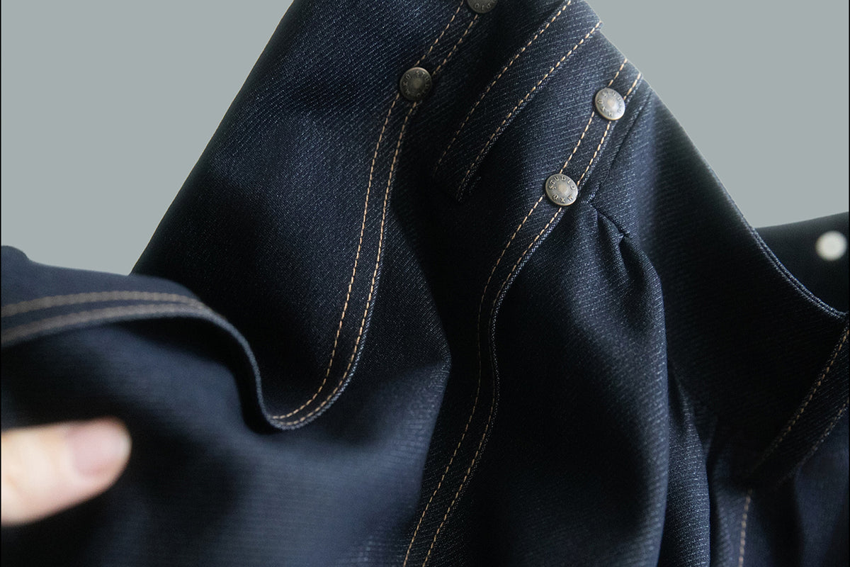 MXU Retro Contrast Detachable-Collar Denim Shirt & Puff Skort Set