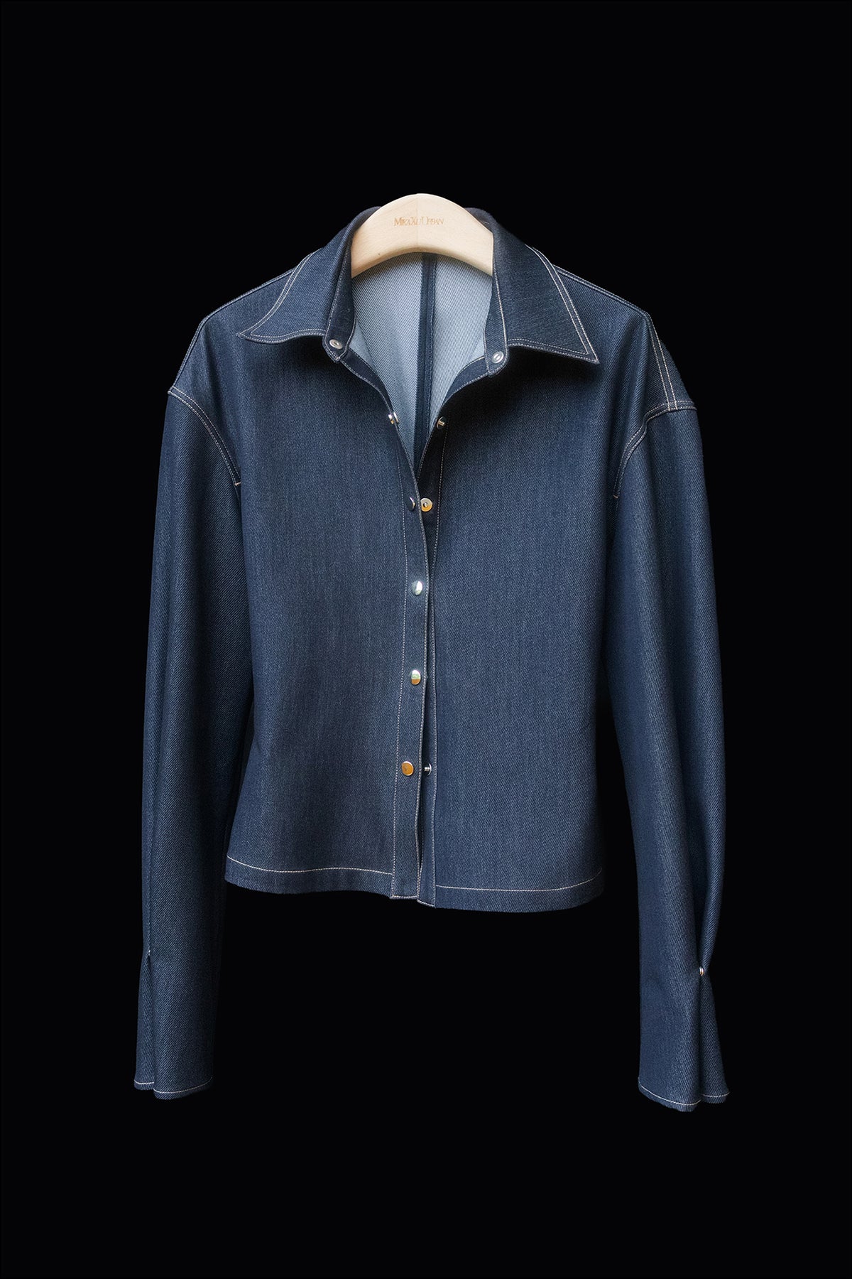 MXU Retro Contrast Detachable-Collar Denim Shirt & Puff Skort Set
