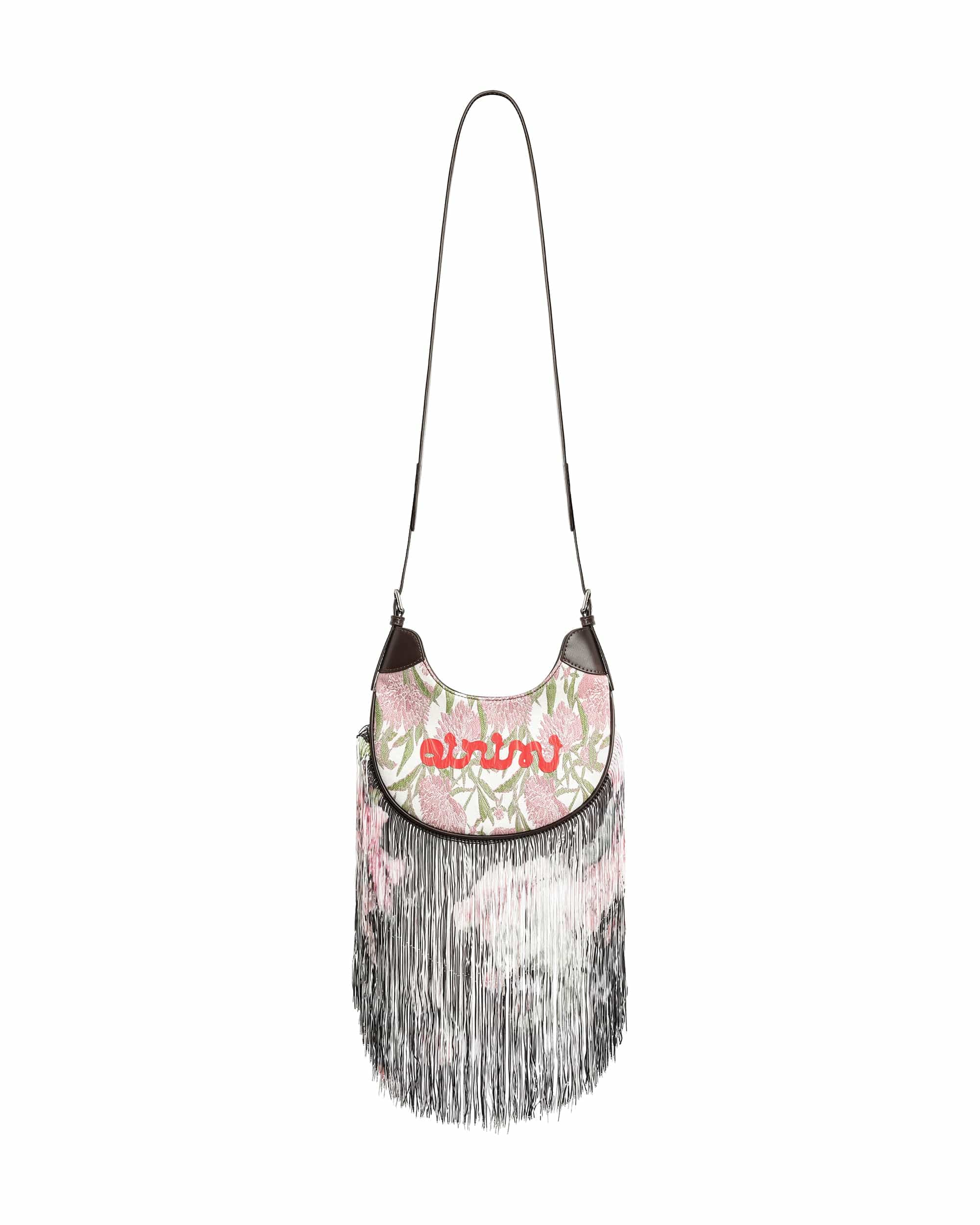 OINIMI Floral Jacquard Fringe Saddle Bag