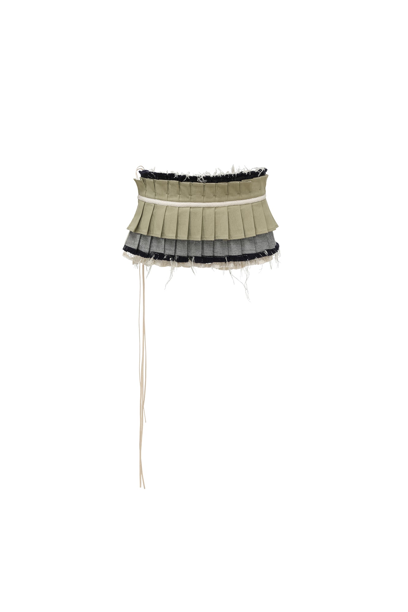 OINIMI Layered Pleated Raw Edge Waist Belt