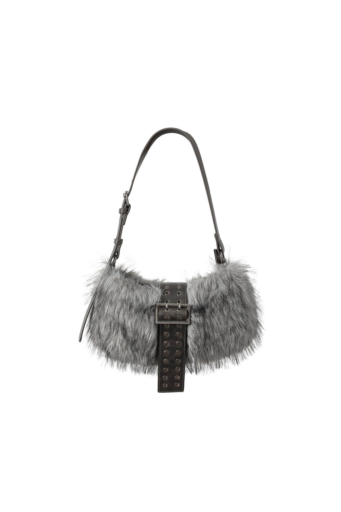 OINIMI Studded Belted Faux Fur Shoulder Bag