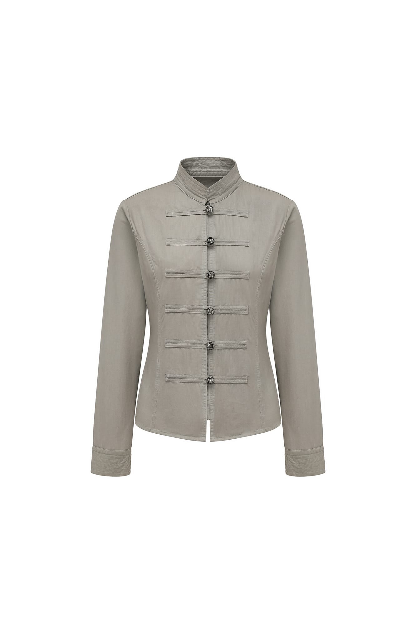 OINIMI Band-Collar Strap-Front Button-Up Jacket
