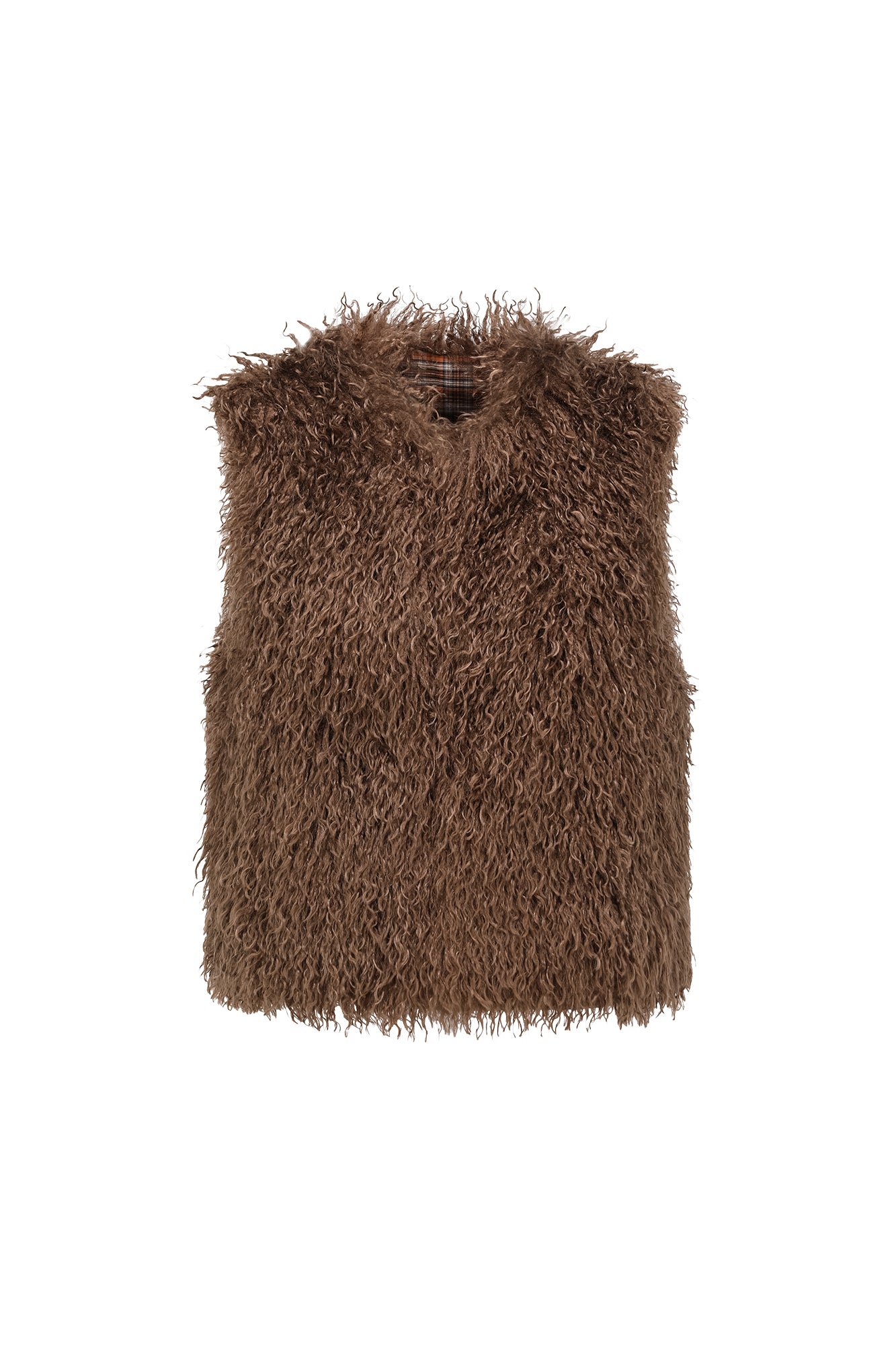 OINIMI Reversible Plaid-Lined Faux Fur Vest