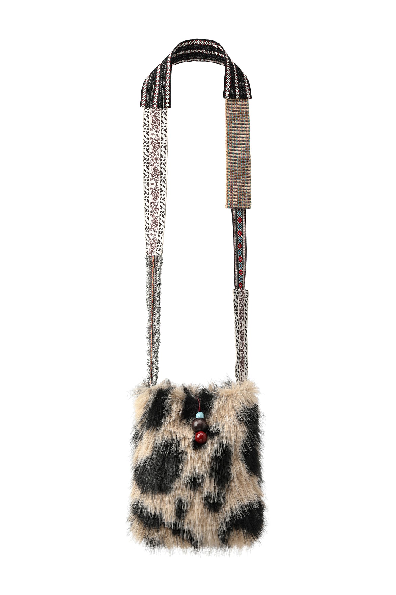 OINIMI Tribal-Strap Leopard Faux-Fur Crossbody Bag