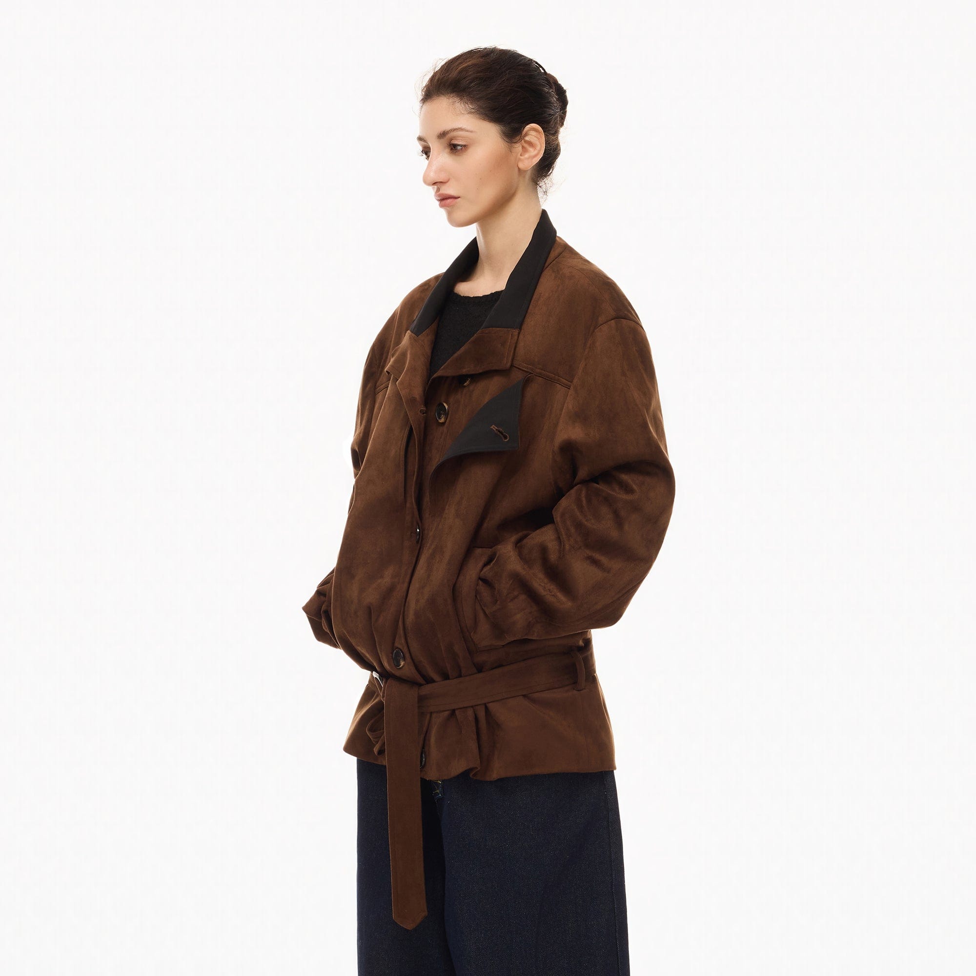 ARTIFICIAL WORLD Faux Suede Belted Jacket