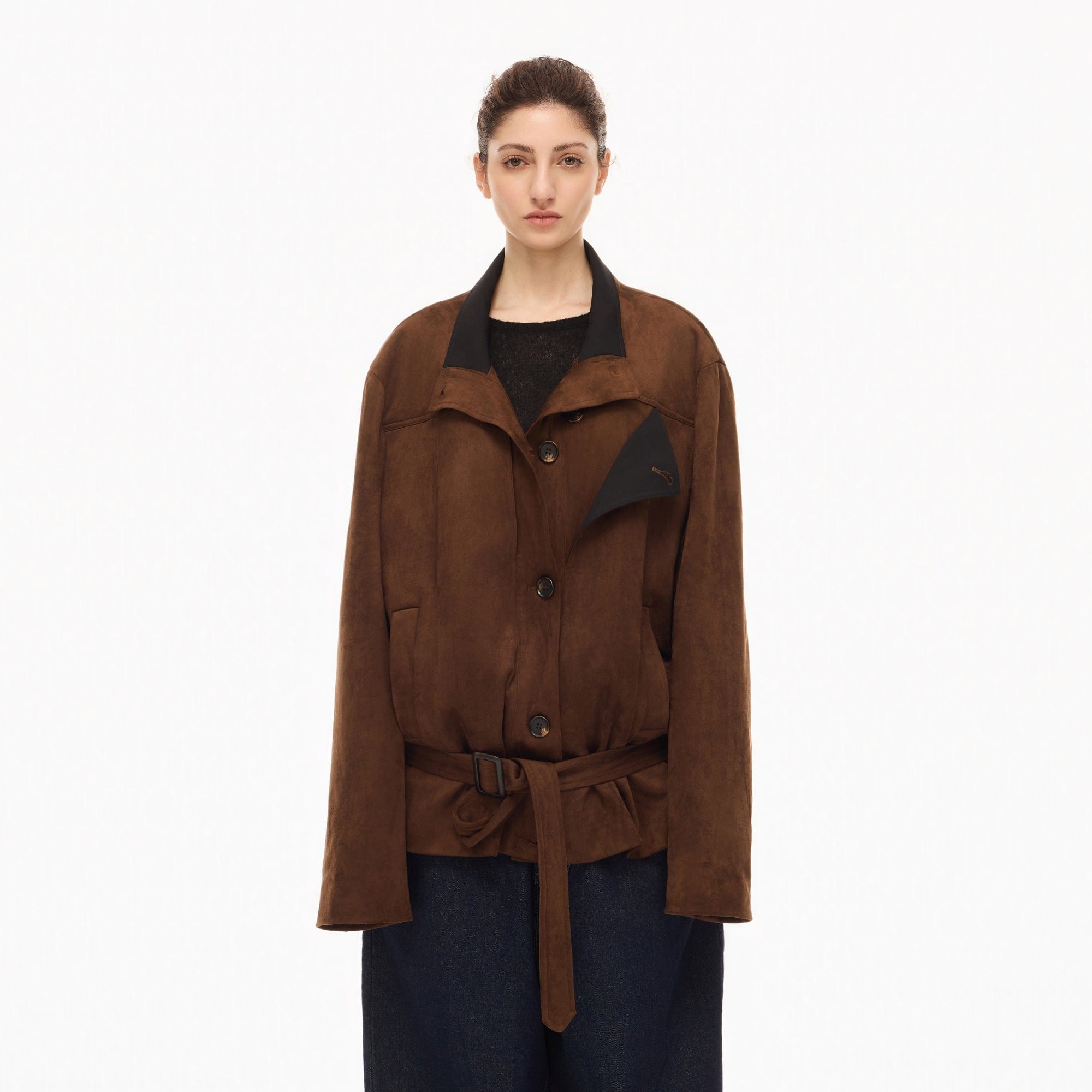 ARTIFICIAL WORLD Faux Suede Belted Jacket