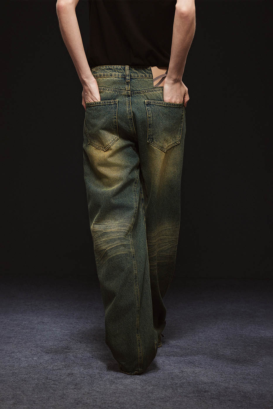 ARTIFICIAL WORLD Crinkled Straight-Leg Washed Jeans, premium urban and streetwear designers apparel on PROJECTISR.com, ARTIFICIAL WORLD