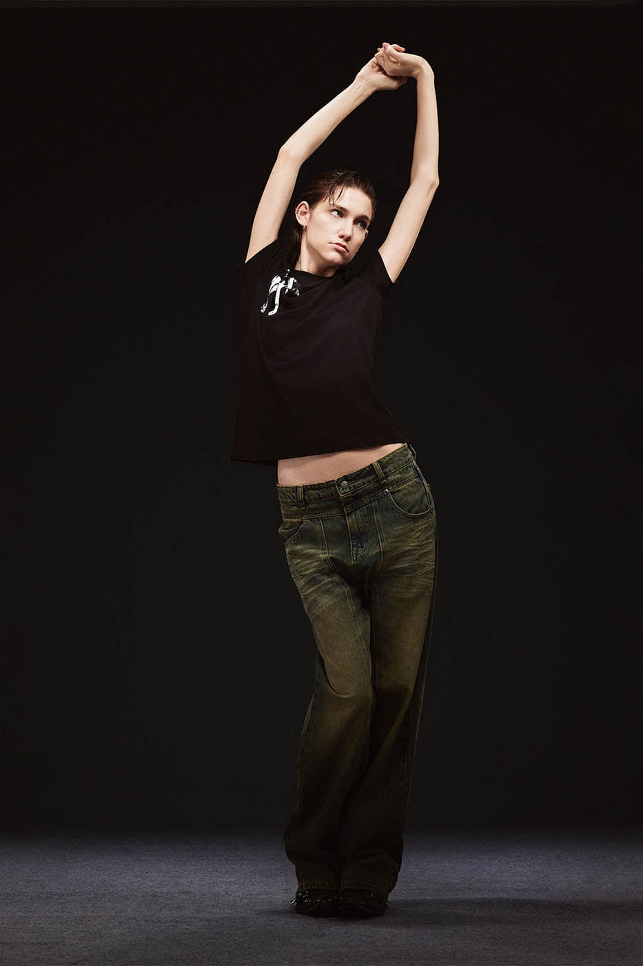 ARTIFICIAL WORLD Crinkled Straight-Leg Washed Jeans, premium urban and streetwear designers apparel on PROJECTISR.com, ARTIFICIAL WORLD