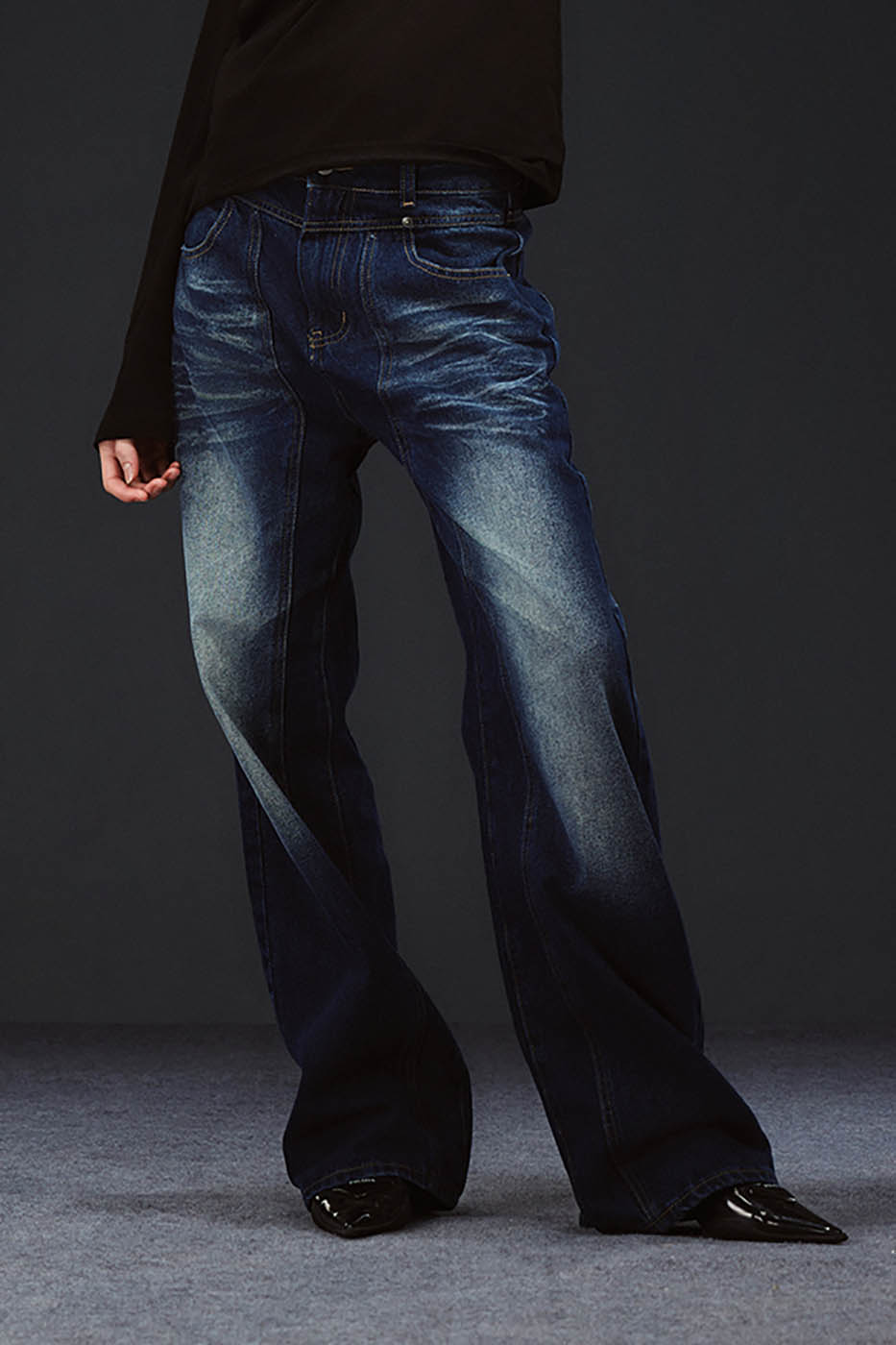 ARTIFICIAL WORLD Crinkled Straight-Leg Washed Jeans, premium urban and streetwear designers apparel on PROJECTISR.com, ARTIFICIAL WORLD