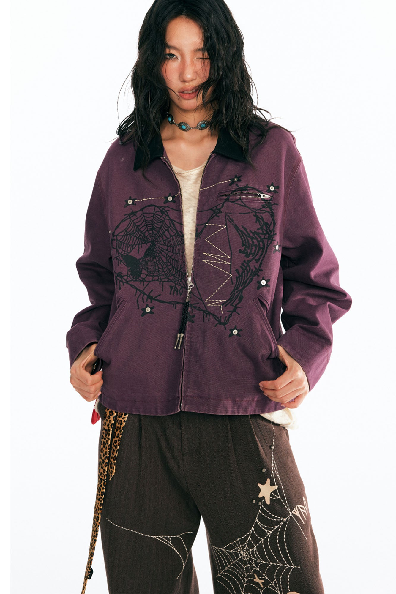1997 POSTOFFICE Dreamcatcher Graphic Studded Detroit Jacket