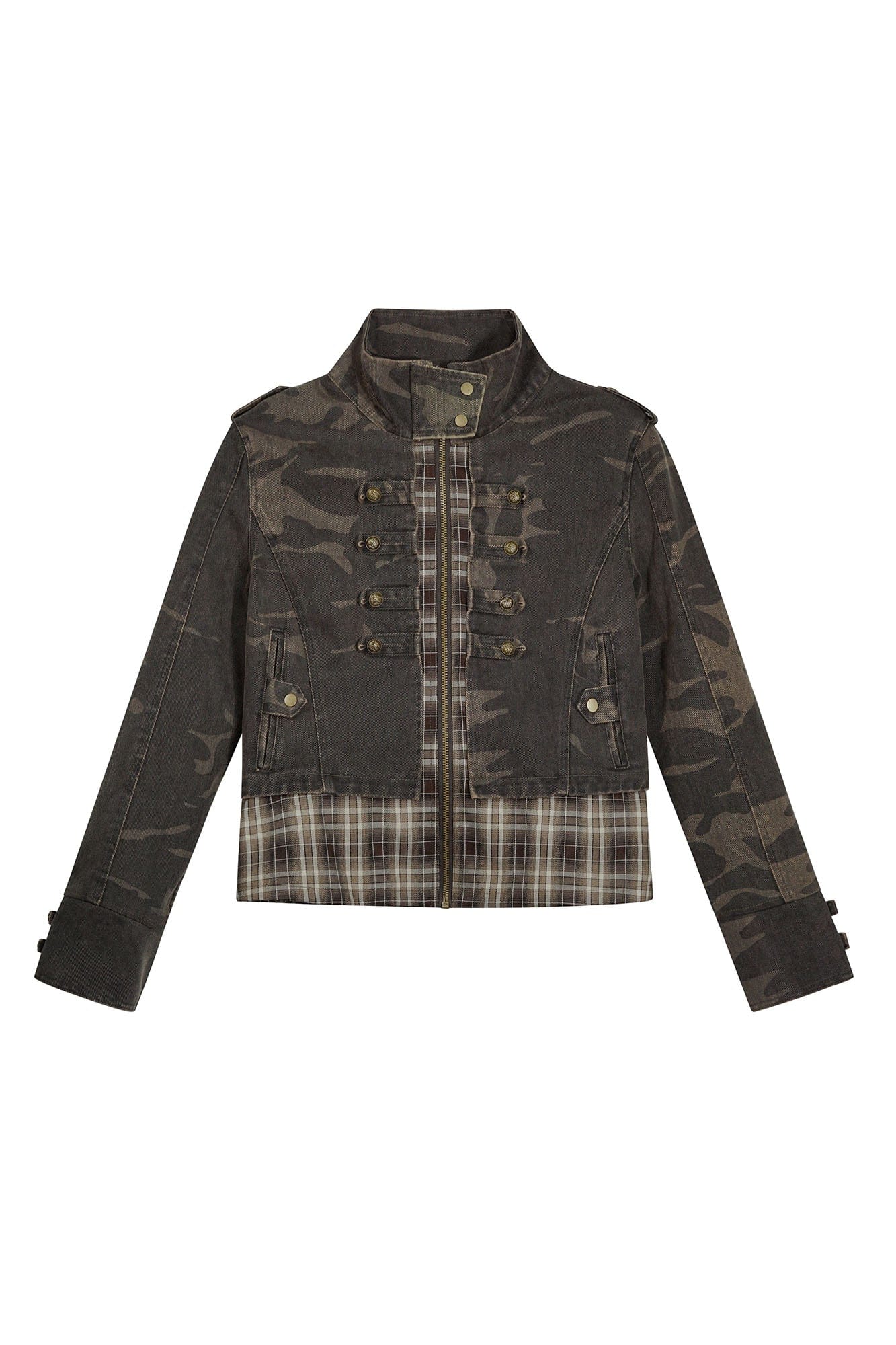 CESTNOUS Washed Camo Layered Cropped Jacket