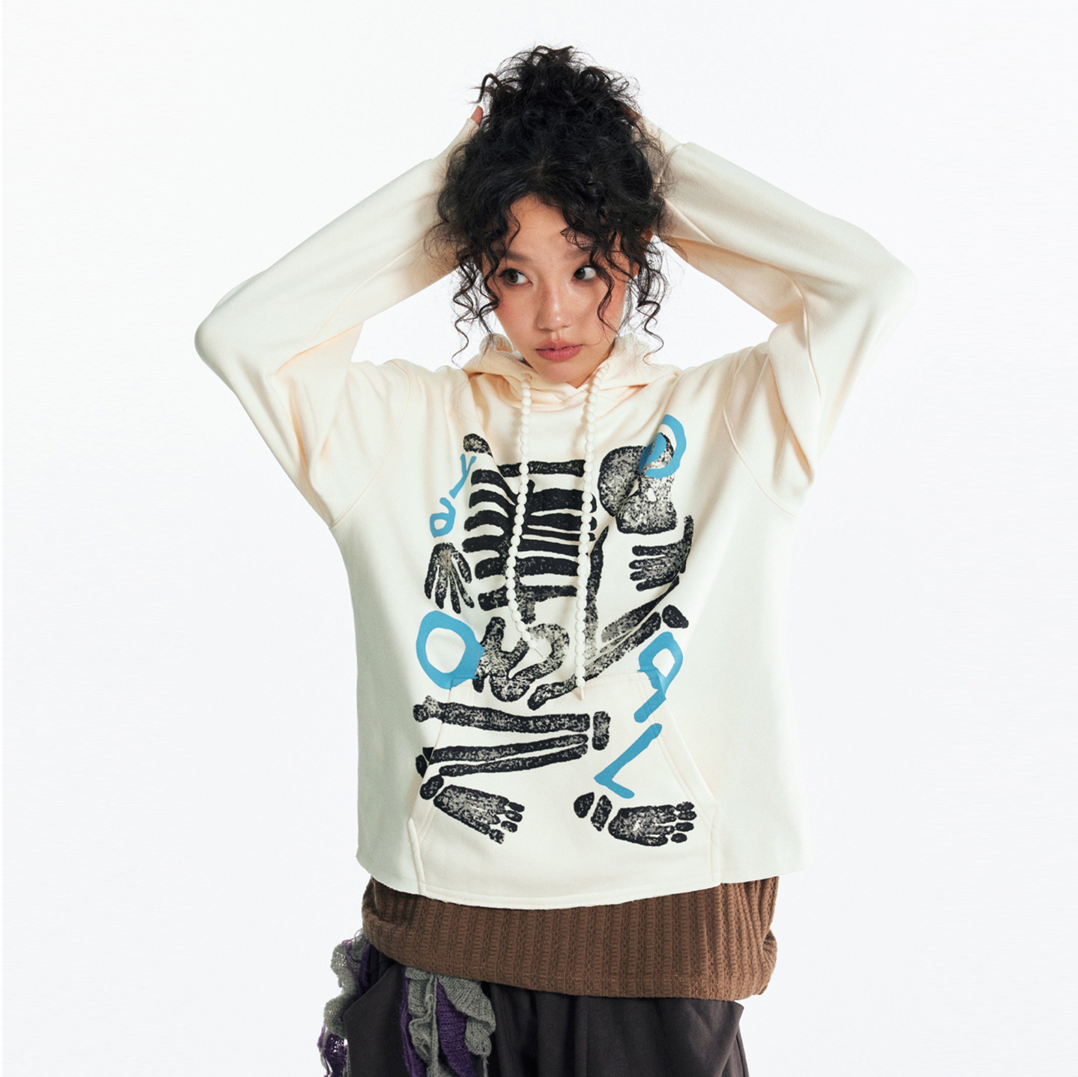 1997 POSTOFFICE Retro Skeleton Graphic Oversized Hoodie