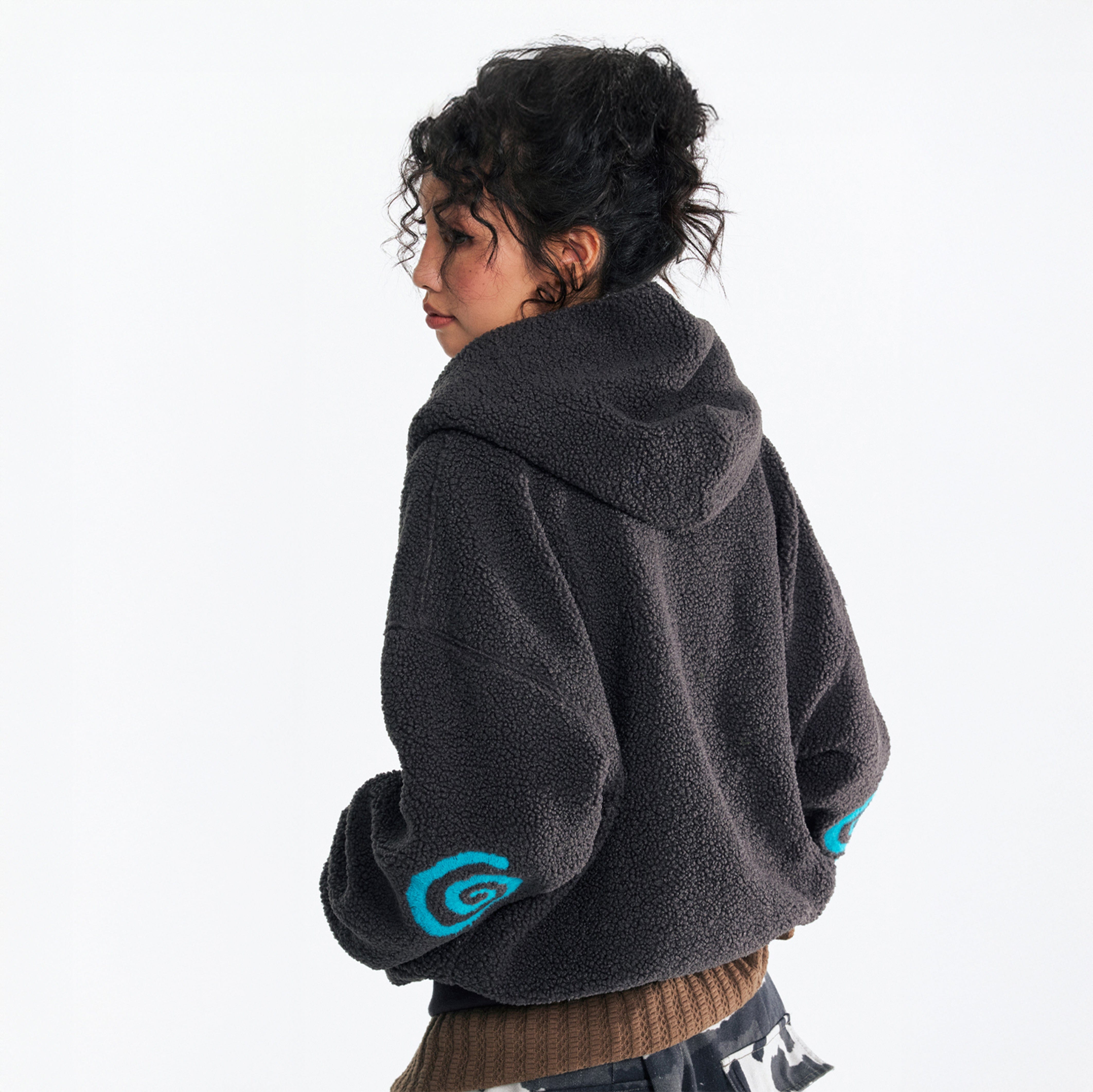 1997 POSTOFFICE Skeleton Graphic Zip-Up Fleece Hoodie