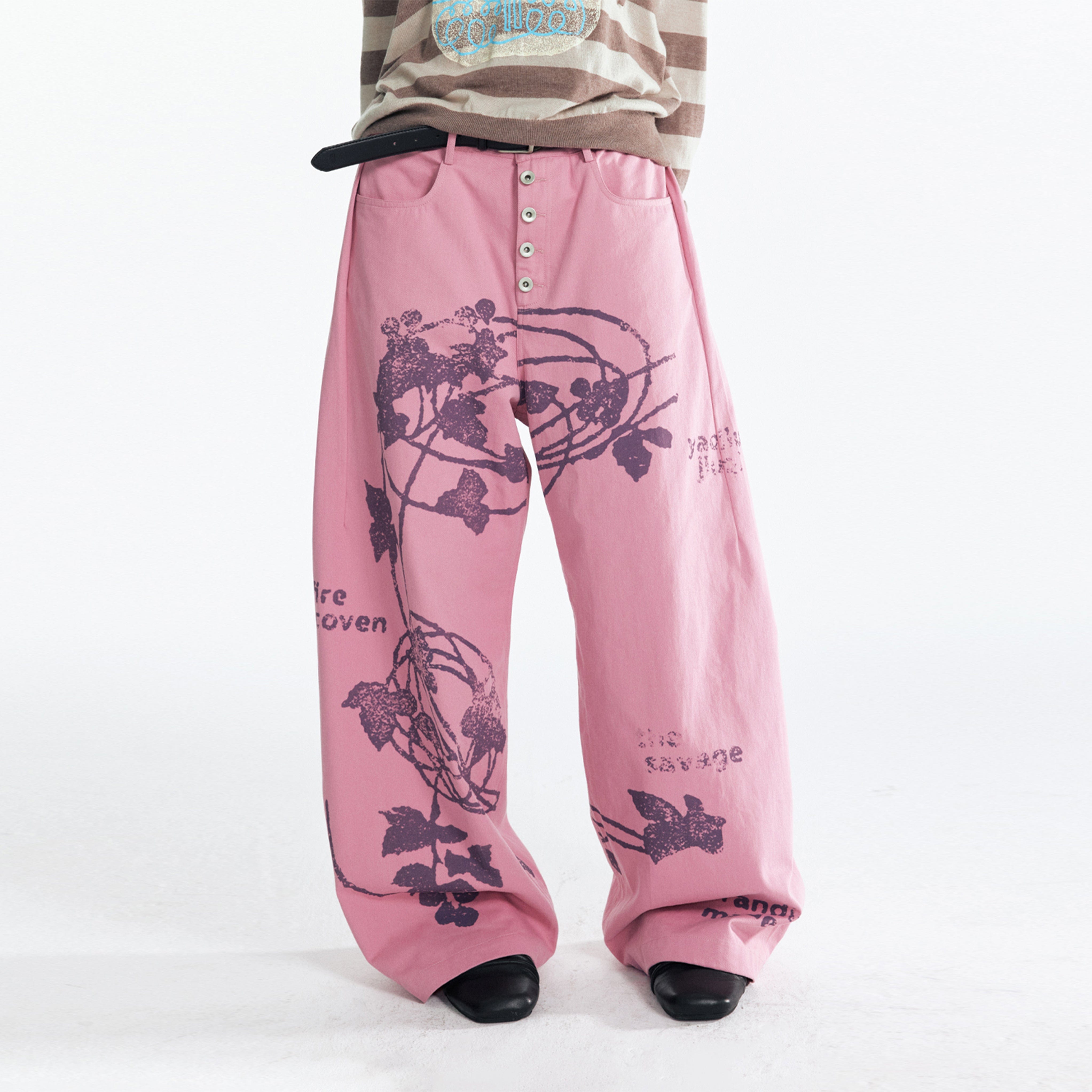 1997 POSTOFFICE Lilac Vine Full-Print Curved Jeans