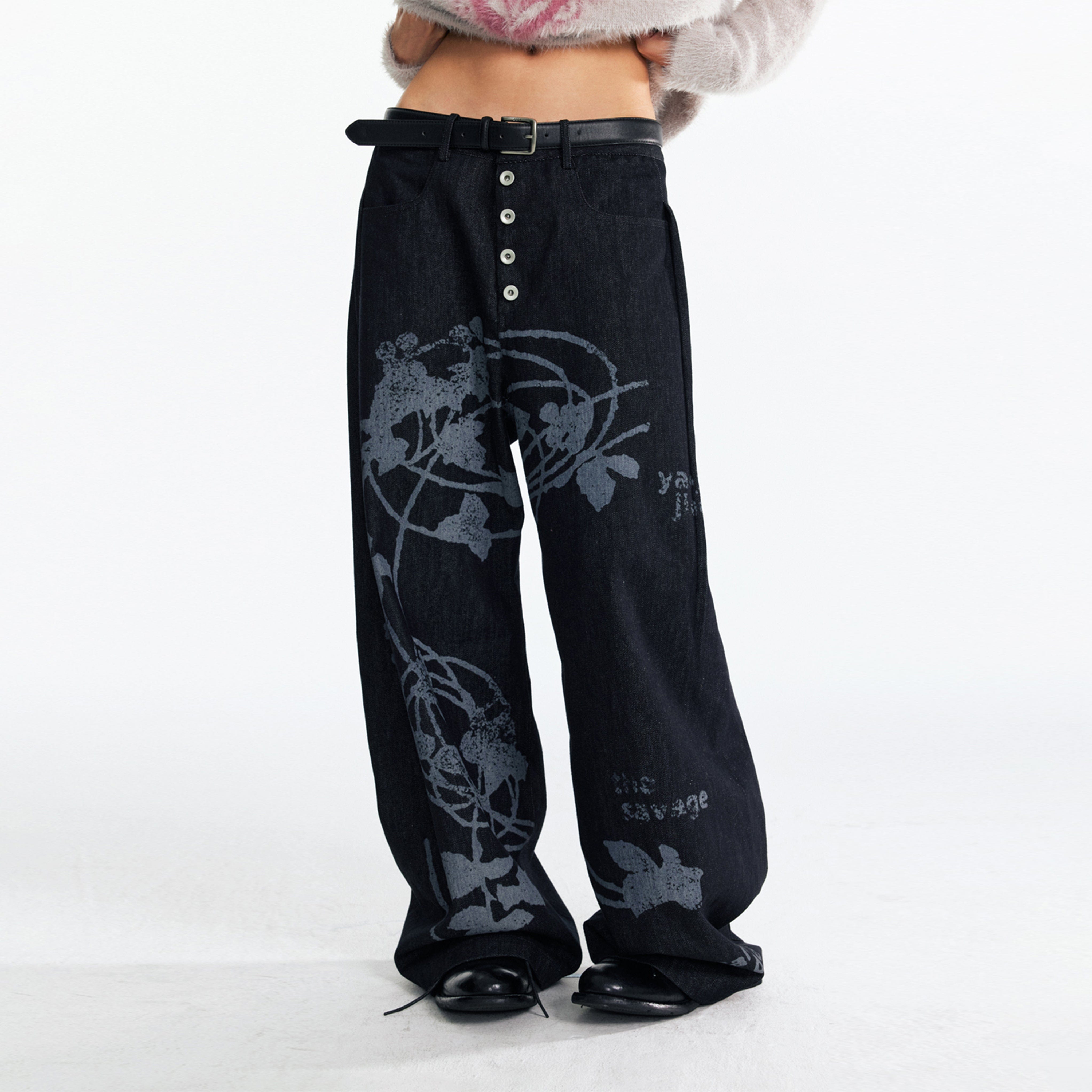 1997 POSTOFFICE Lilac Vine Full-Print Curved Jeans