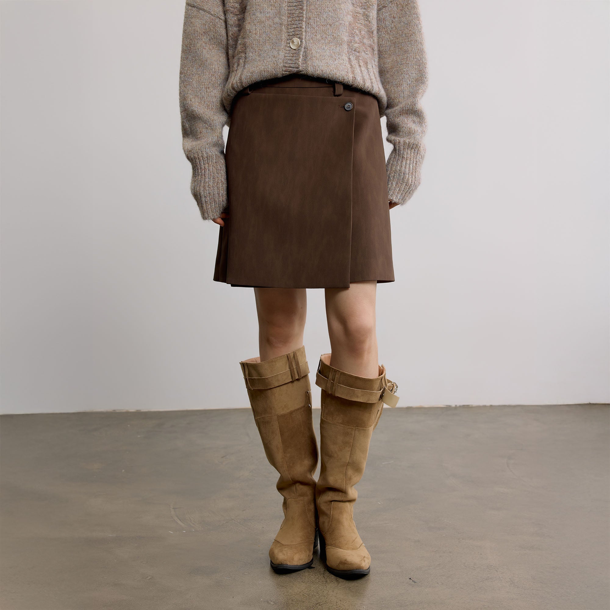 SAME FLOW Faux Suede Wrap-Panel Mini Skirt