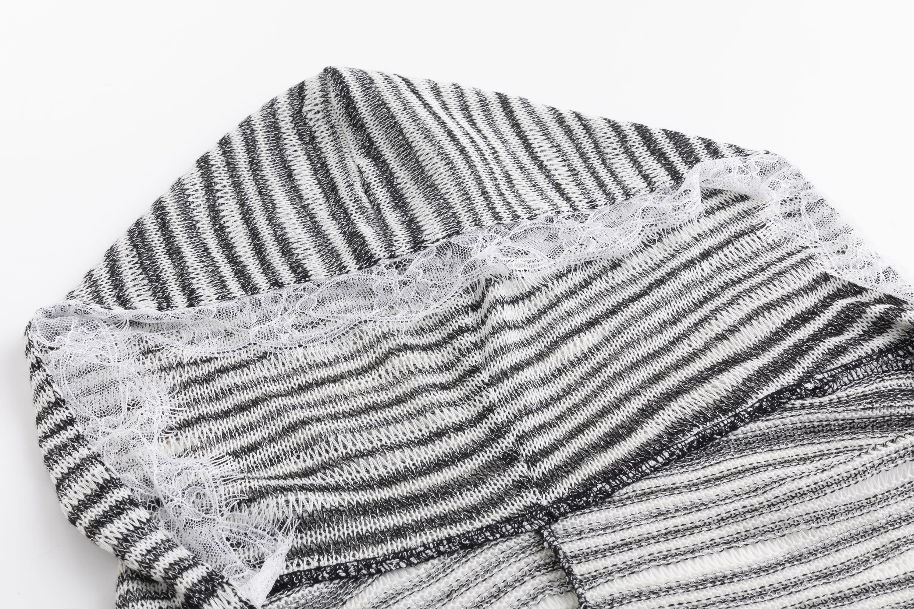 CESTNOUS Striped Sheer Hooded Long-Sleeve Tee