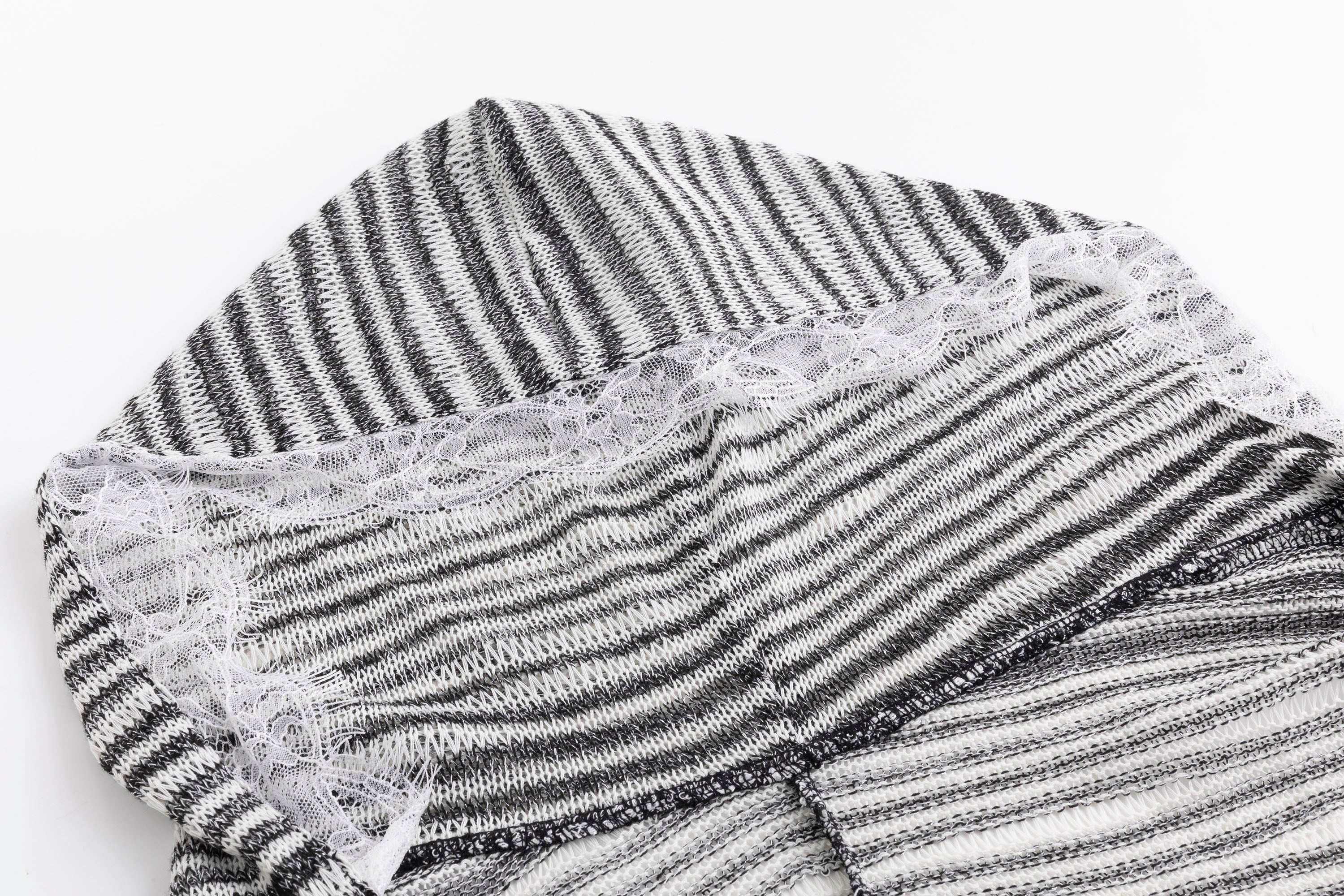 CESTNOUS Striped Sheer Hooded Long-Sleeve Tee