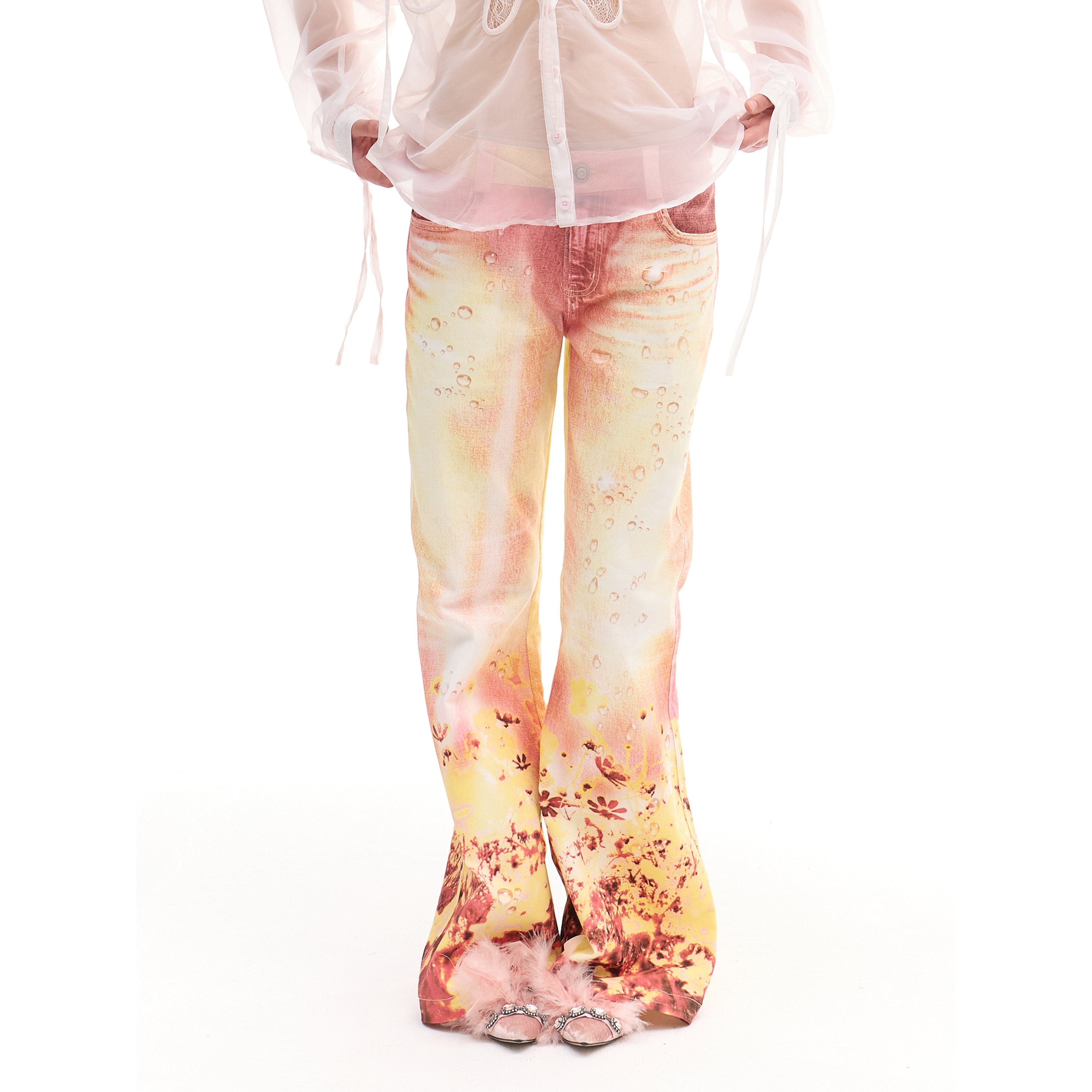 FAYCHUI Gradient Floral Full-Print Flared Pants