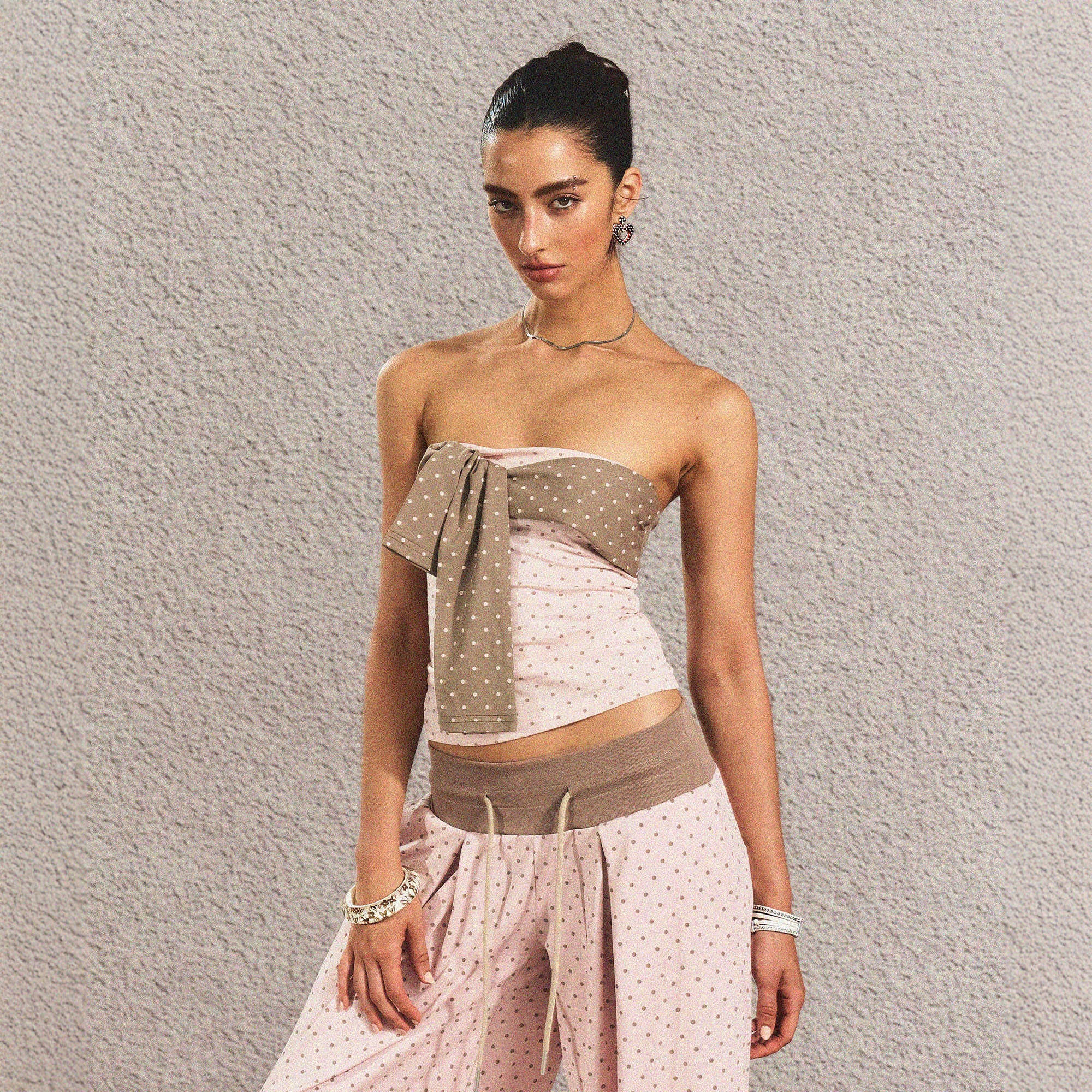 THE NEVERMORE Polka Dot Chest Knot Tube Top