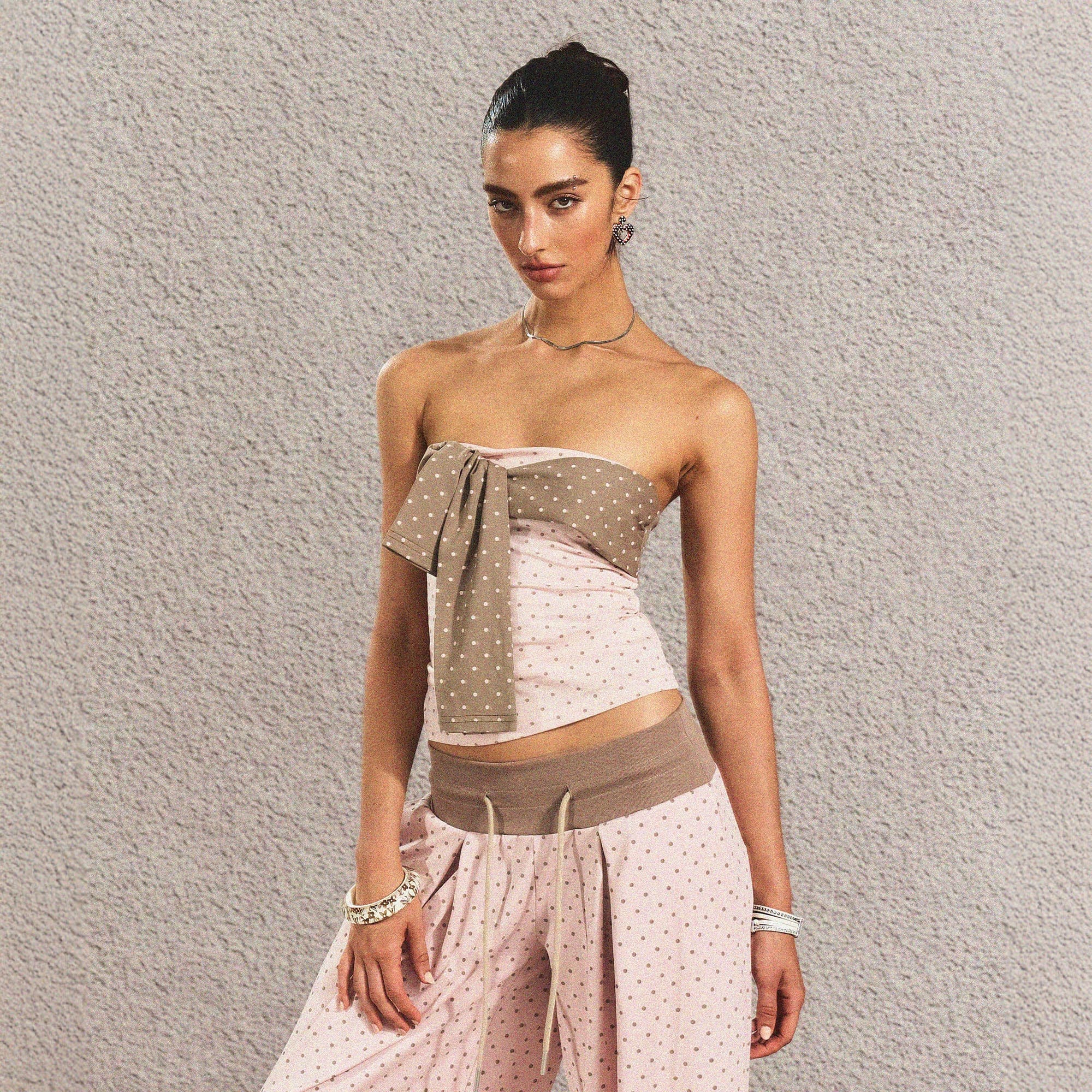 THE NEVERMORE Polka Dot Chest Knot Tube Top