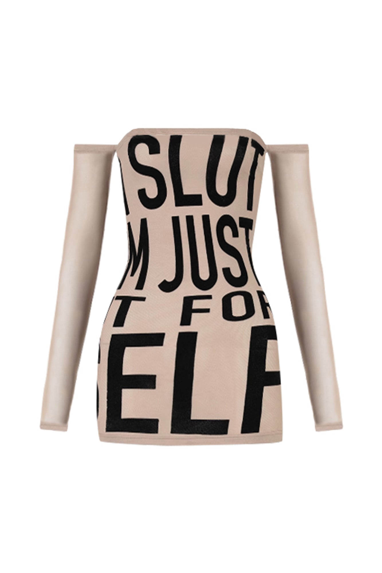 NEVER OFFEND L ANGEL Slogan Full-Print Strapless Mesh-Sleeve Mini Dress