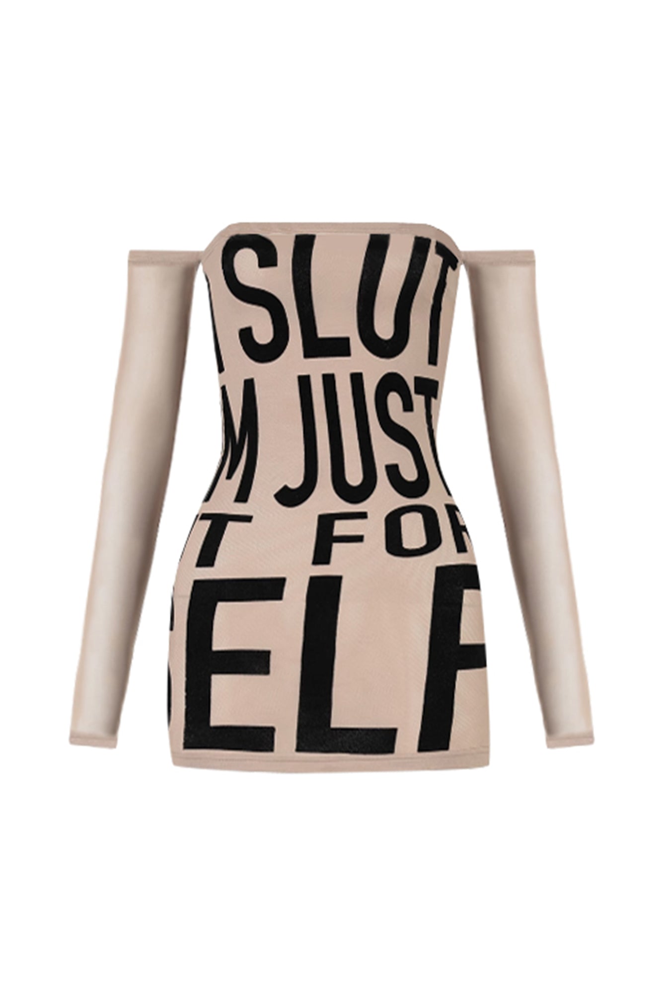 NEVER OFFEND L ANGEL Slogan Full-Print Strapless Mesh-Sleeve Mini Dress