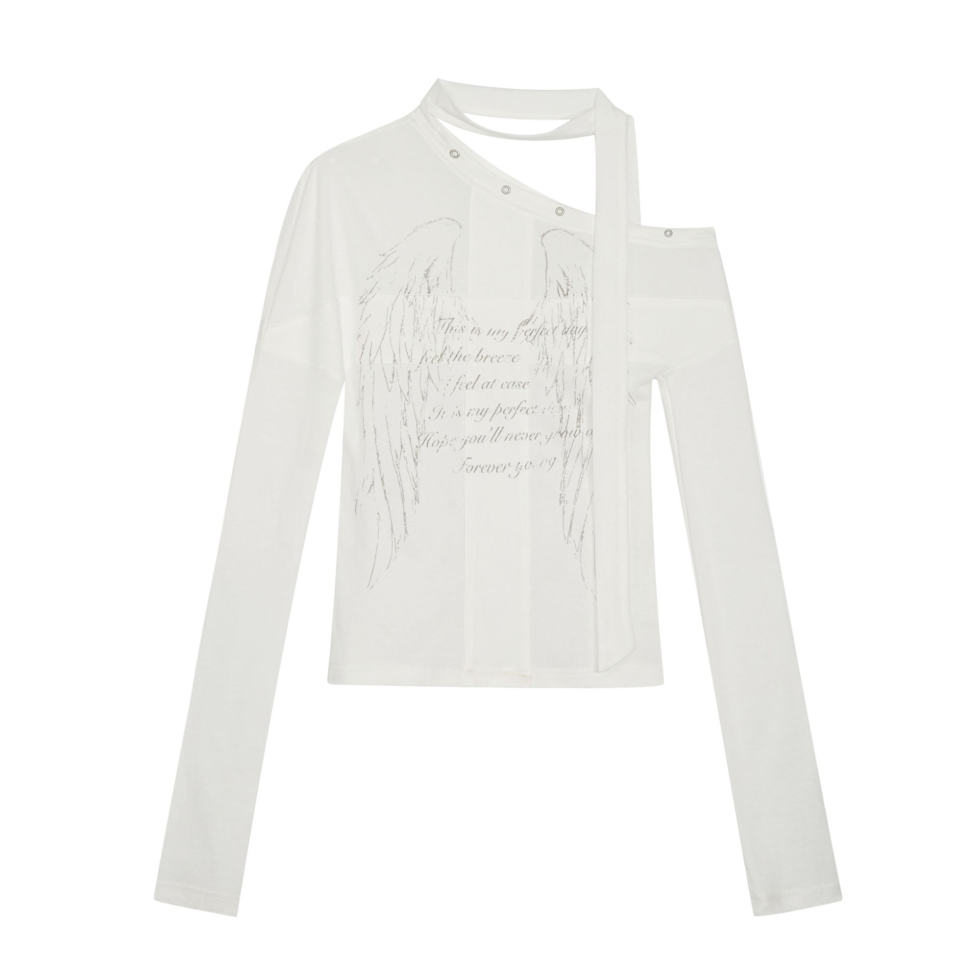 CESTNOUS Asymmetric Tie-Drape Cross Panel Long-Sleeve Tee