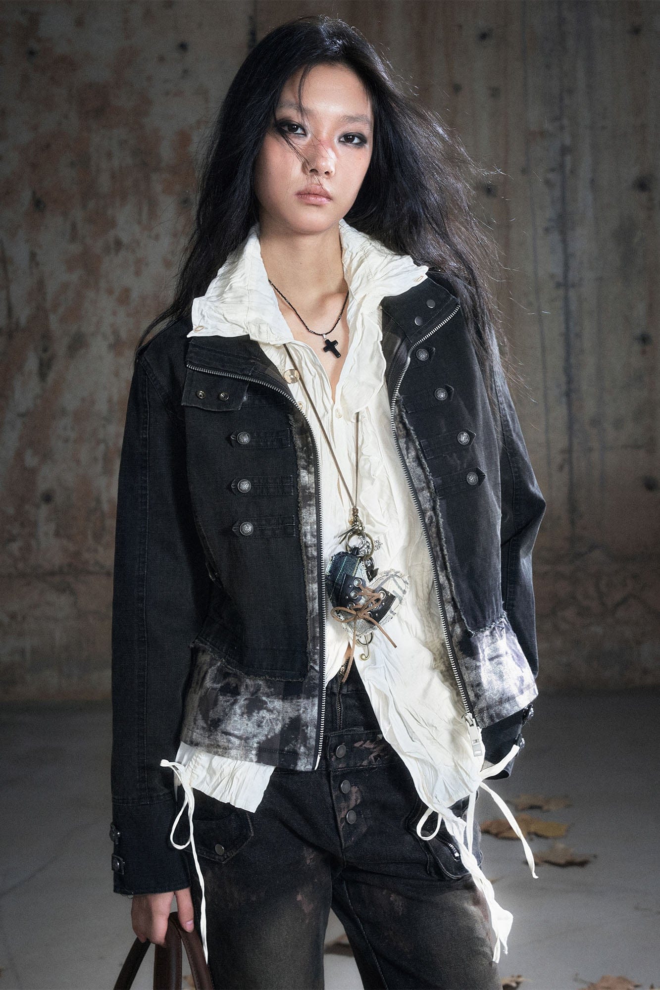 CESTNOUS Washed Camo Layered Cropped Jacket