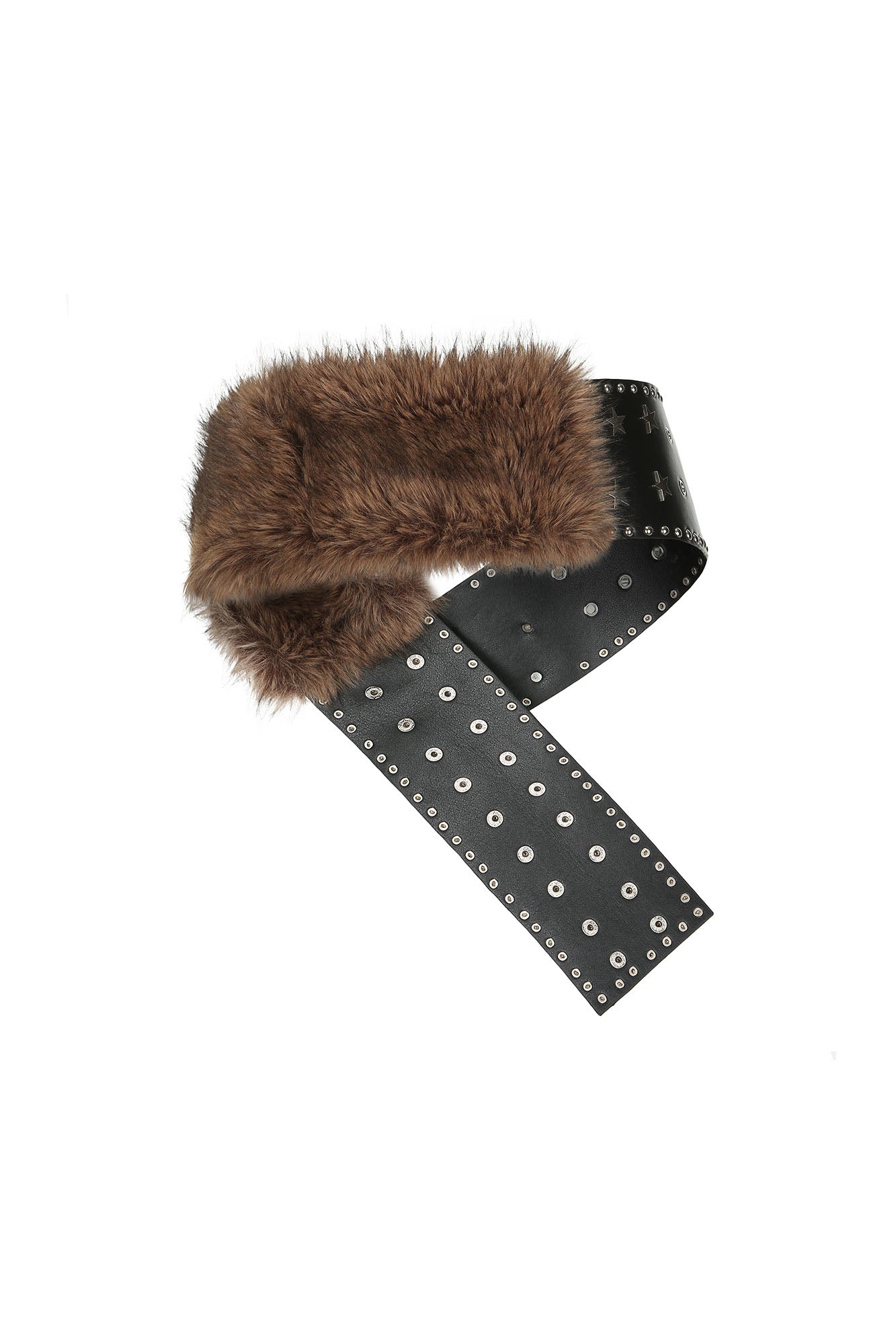 NEVER OFFEND L ANGEL Studded Faux Leather & Faux Fur Belt