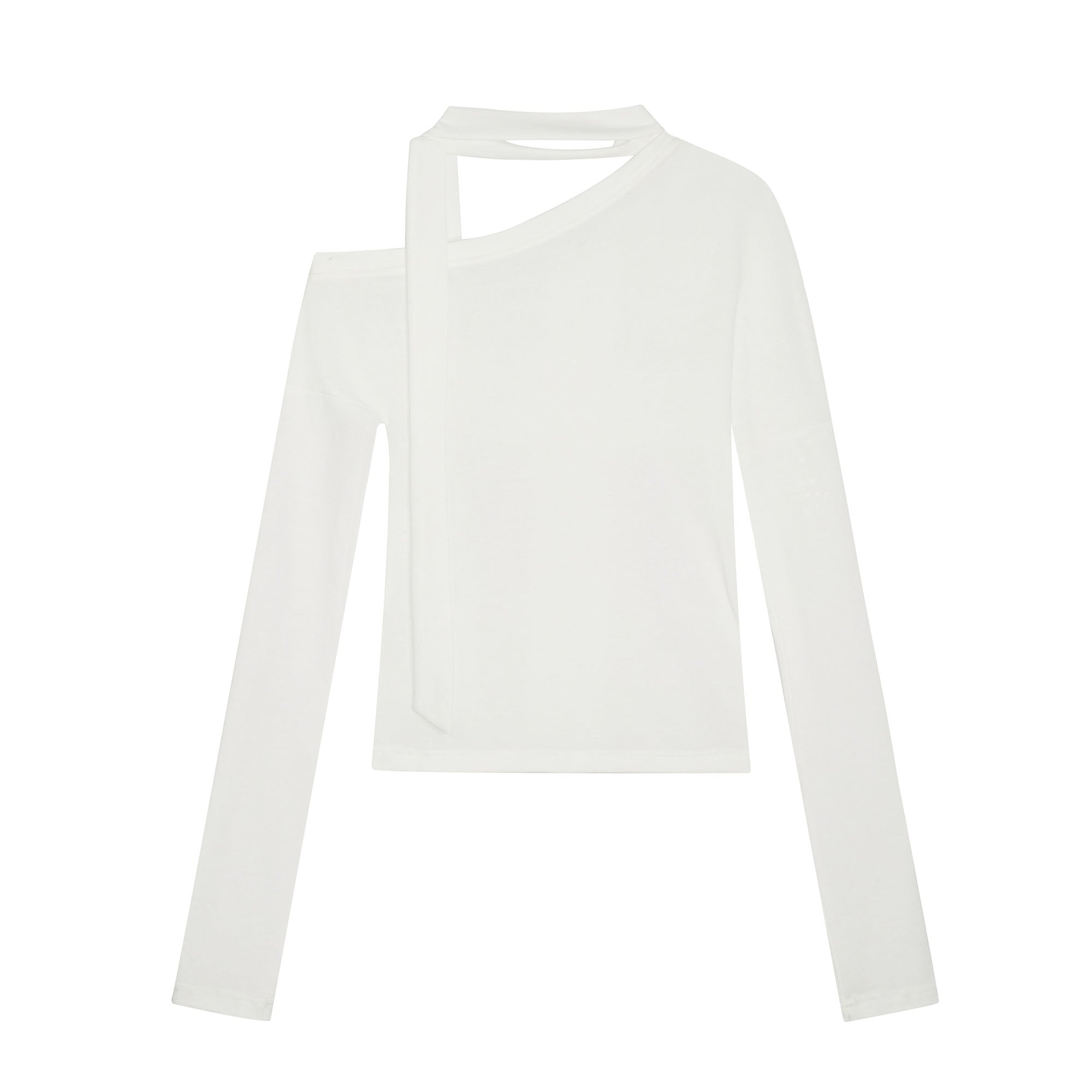 CESTNOUS Asymmetric Tie-Drape Cross Panel Long-Sleeve Tee