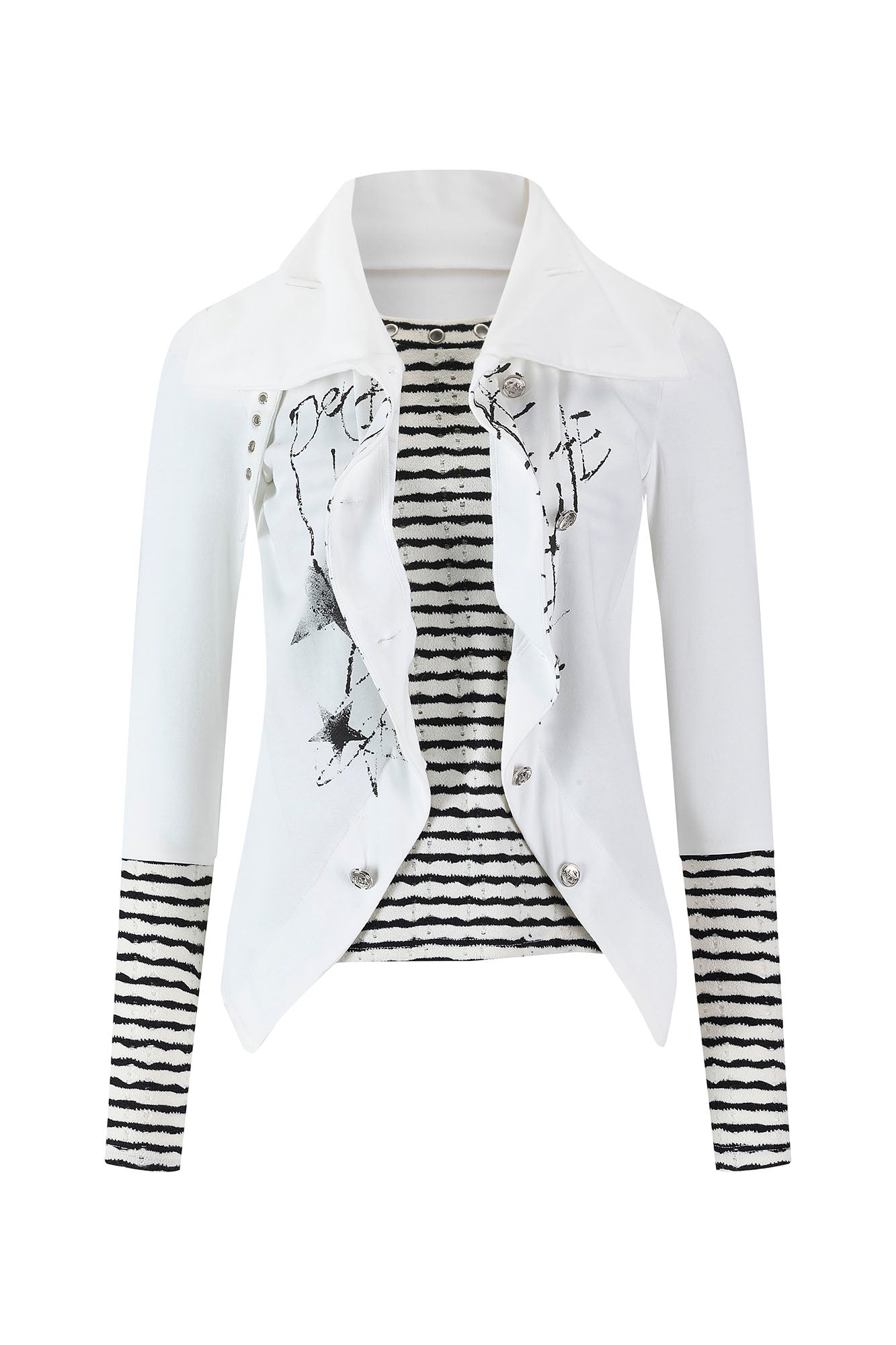 CESTNOUS Faux Layered Distressed Striped Top
