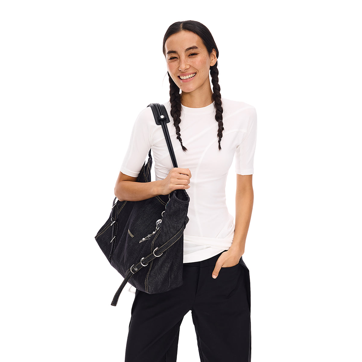 COSTUSTOOT Raw Denim Single-Shoulder Tote Bag